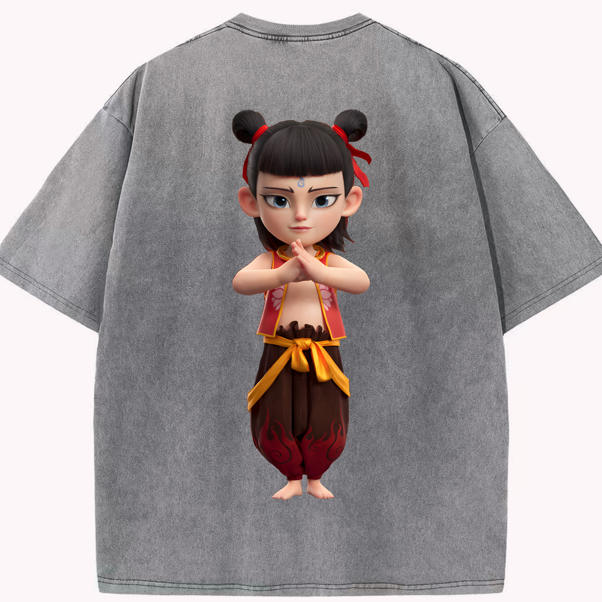 （画像用） Ne Zha 2 ナタ 魔童の大暴れ 綿100% ヴィンテージ風 半袖Tシャツ（背面プリント）