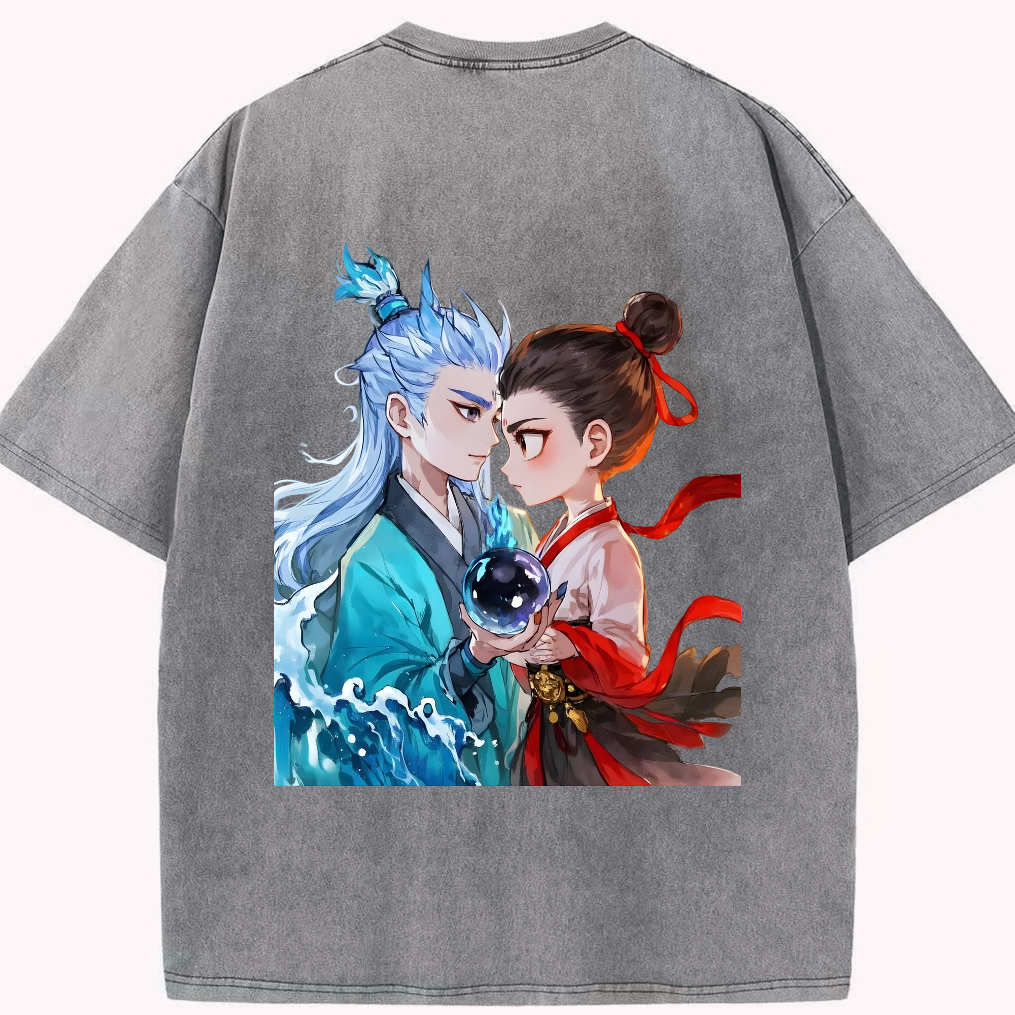 （画像用） Ne Zha 2 ナタ 魔童の大暴れ 綿100% ヴィンテージ風 半袖Tシャツ（背面プリント）