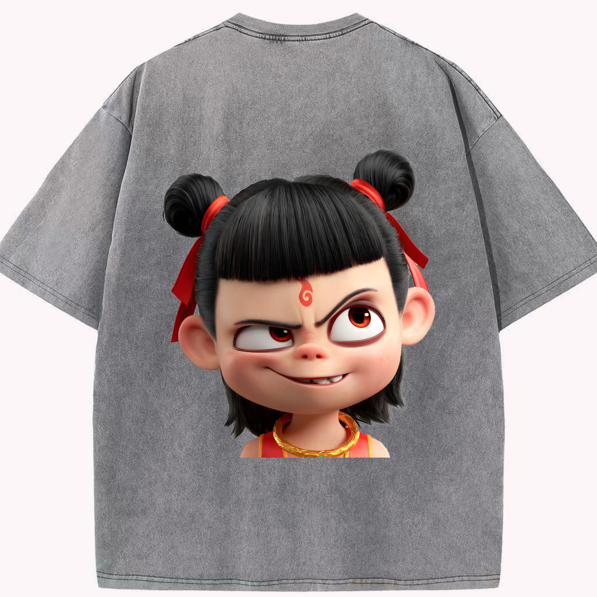（画像用） Ne Zha 2 ナタ 魔童の大暴れ 綿100% ヴィンテージ風 半袖Tシャツ（背面プリント）