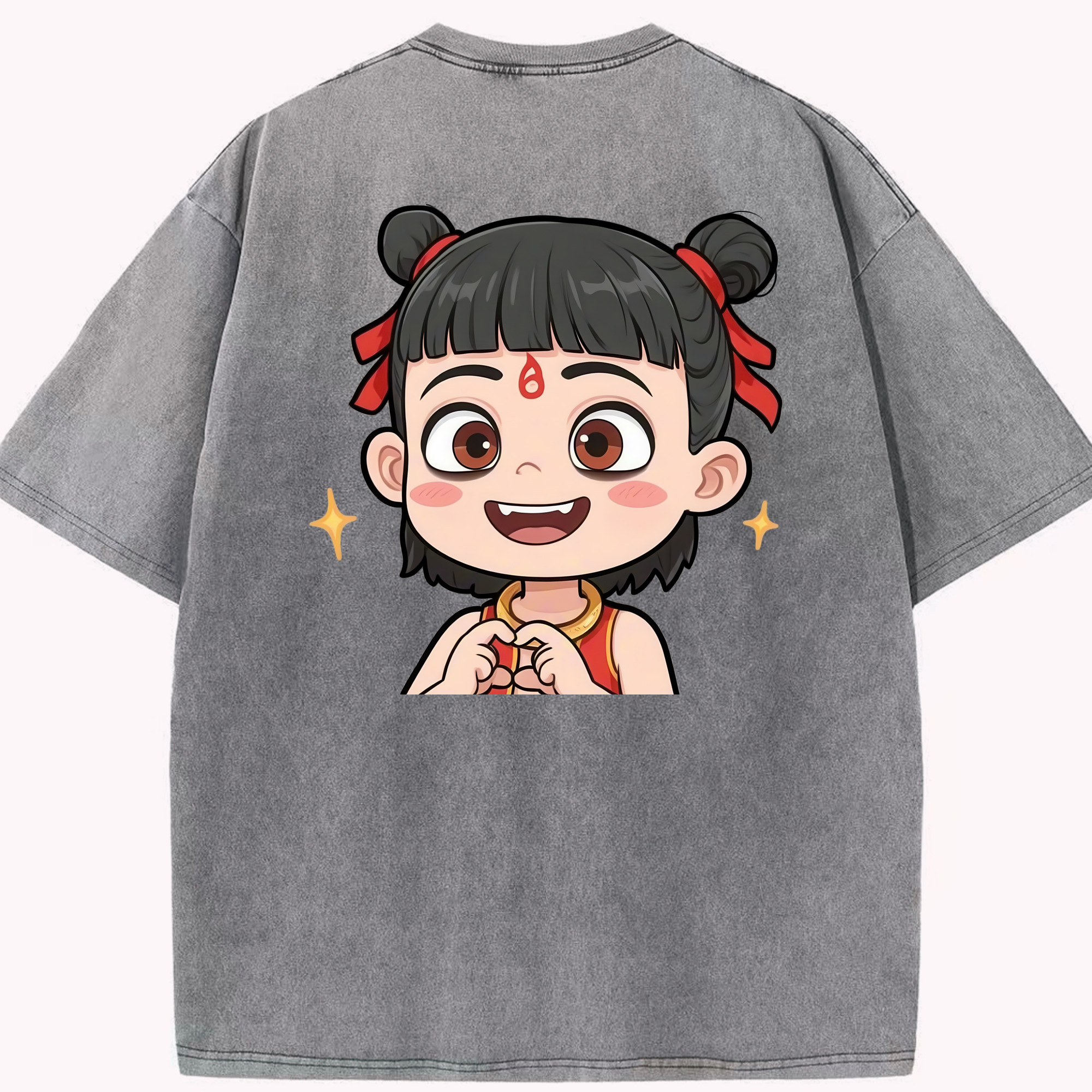 （画像用） Ne Zha 2 ナタ 魔童の大暴れ 綿100% ヴィンテージ風 半袖Tシャツ（背面プリント）