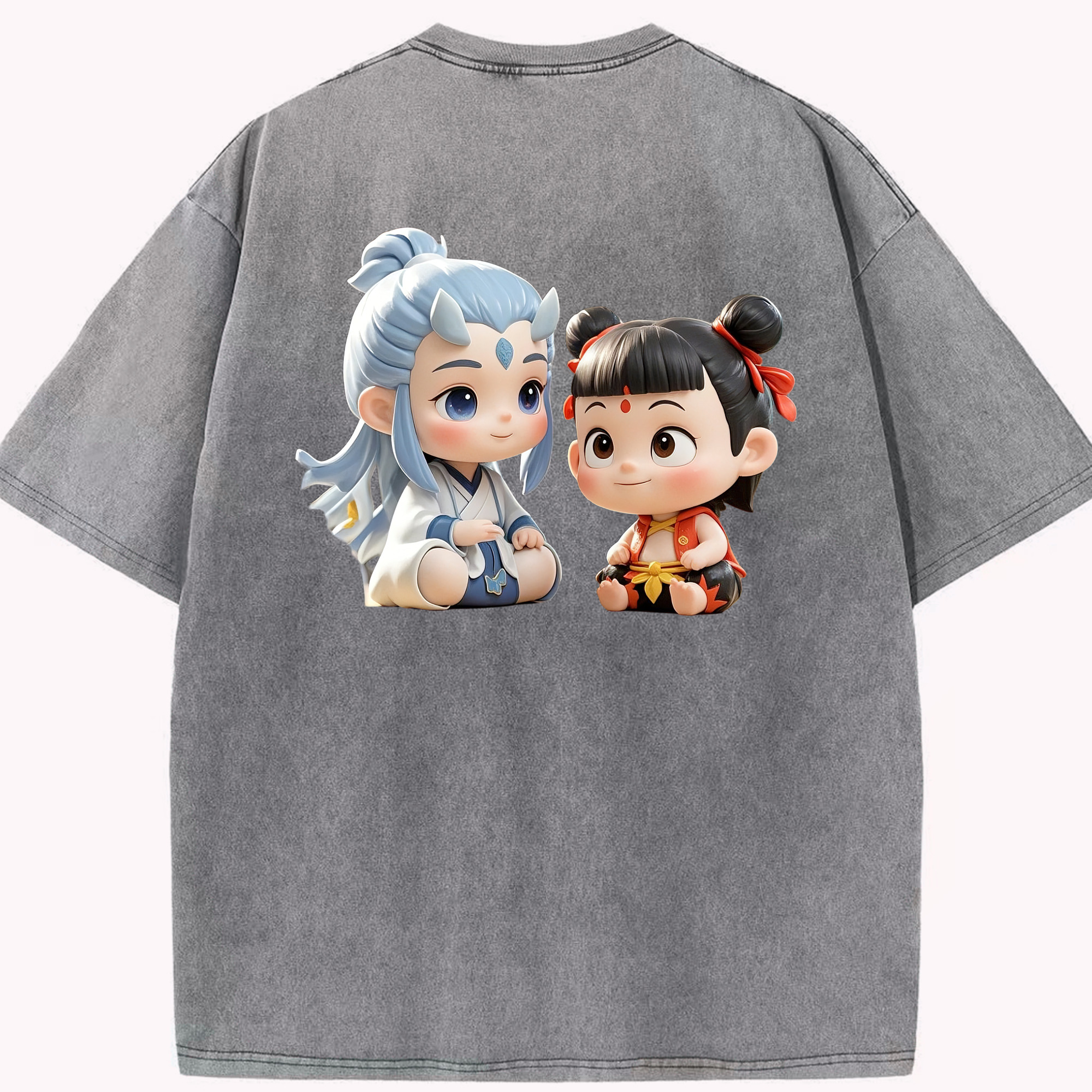 （画像用） Ne Zha 2 ナタ 魔童の大暴れ 綿100% ヴィンテージ風 半袖Tシャツ（背面プリント）