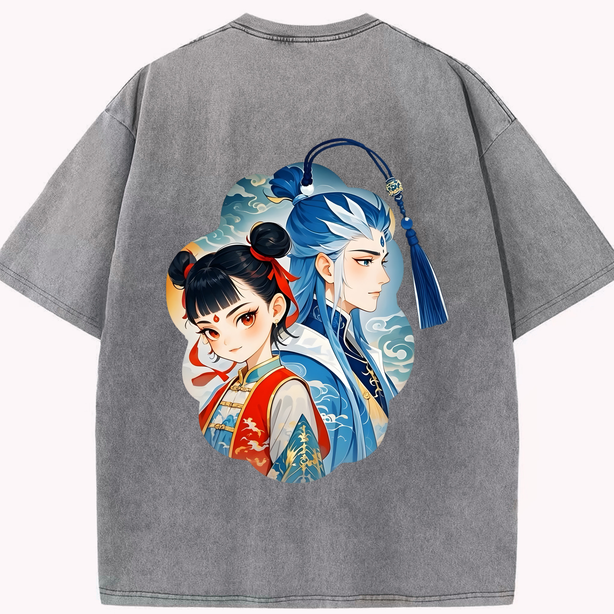 （画像用） Ne Zha 2 ナタ 魔童の大暴れ 綿100% ヴィンテージ風 半袖Tシャツ（背面プリント）
