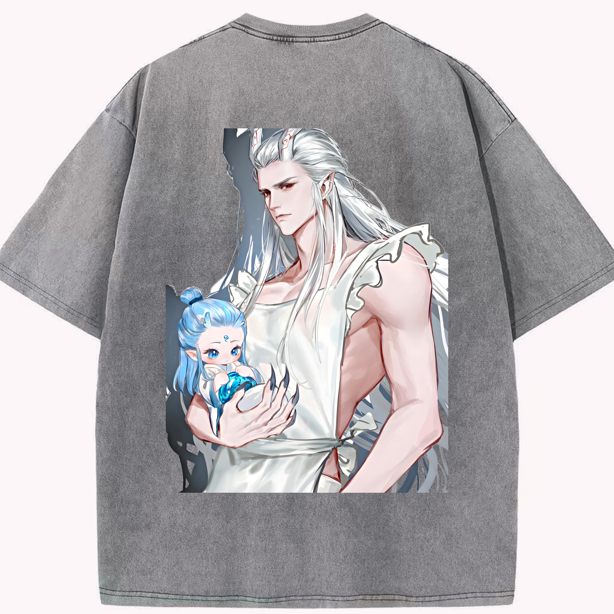 （画像用） Ne Zha 2 ナタ 魔童の大暴れ 綿100% ヴィンテージ風 半袖Tシャツ（背面プリント）