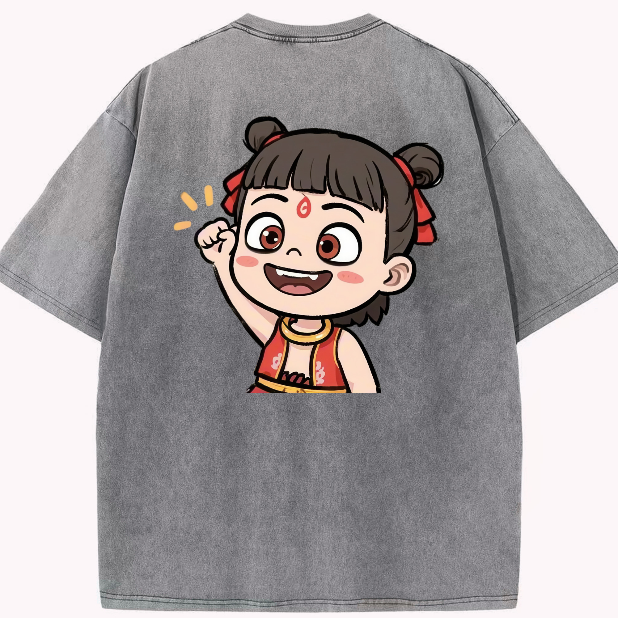 （画像用） Ne Zha 2 ナタ 魔童の大暴れ 綿100% ヴィンテージ風 半袖Tシャツ（背面プリント）
