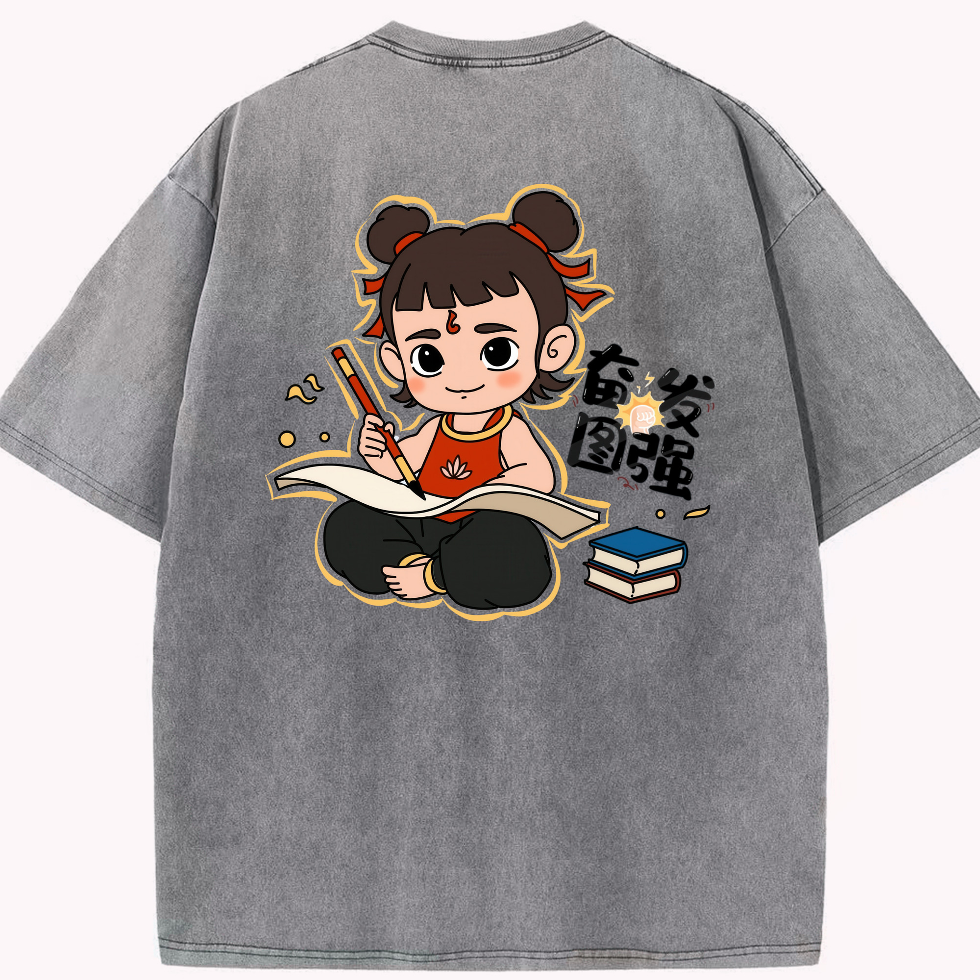 （画像用） Ne Zha 2 ナタ 魔童の大暴れ 綿100% ヴィンテージ風 半袖Tシャツ（背面プリント）