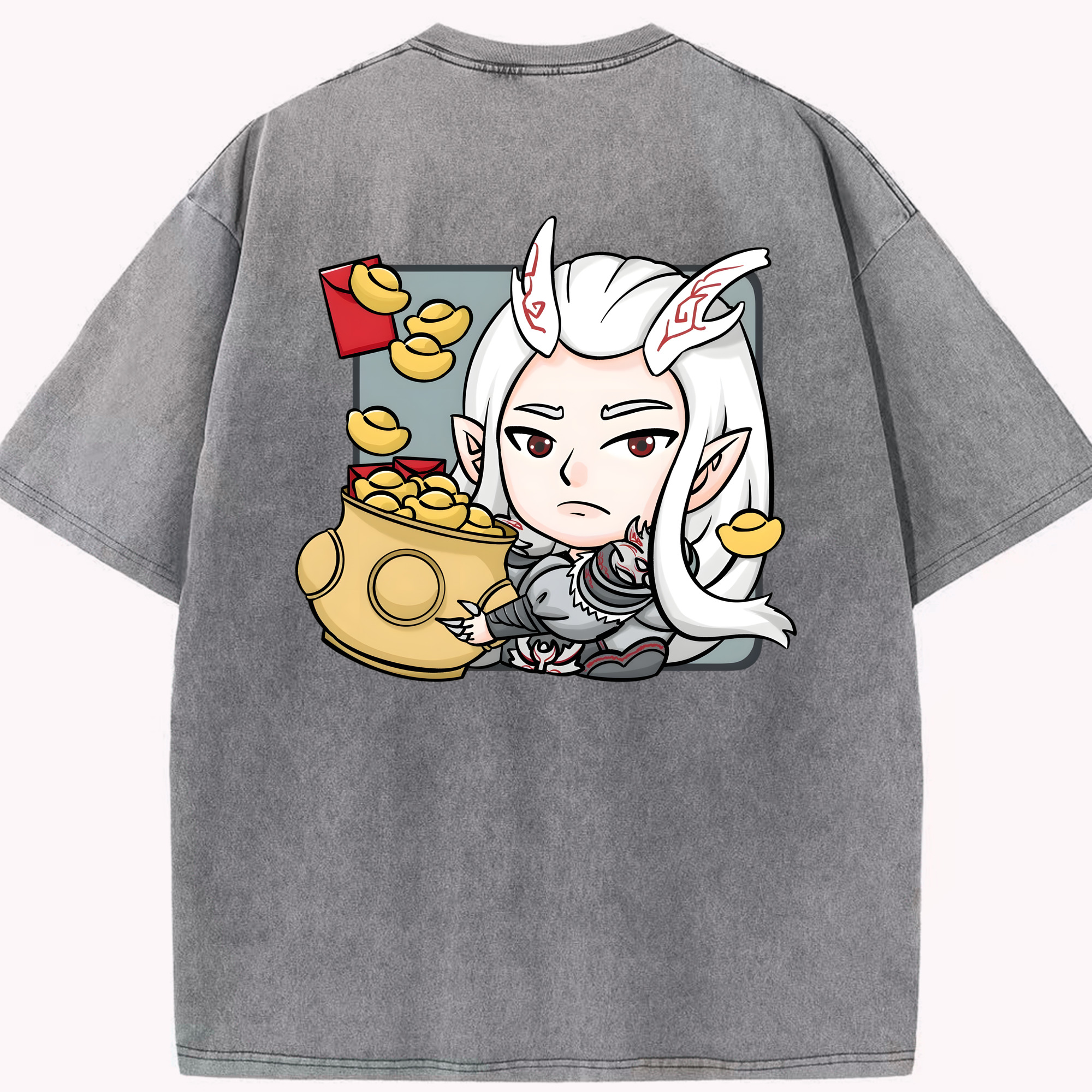 （画像用） Ne Zha 2 ナタ 魔童の大暴れ 綿100% ヴィンテージ風 半袖Tシャツ（背面プリント）