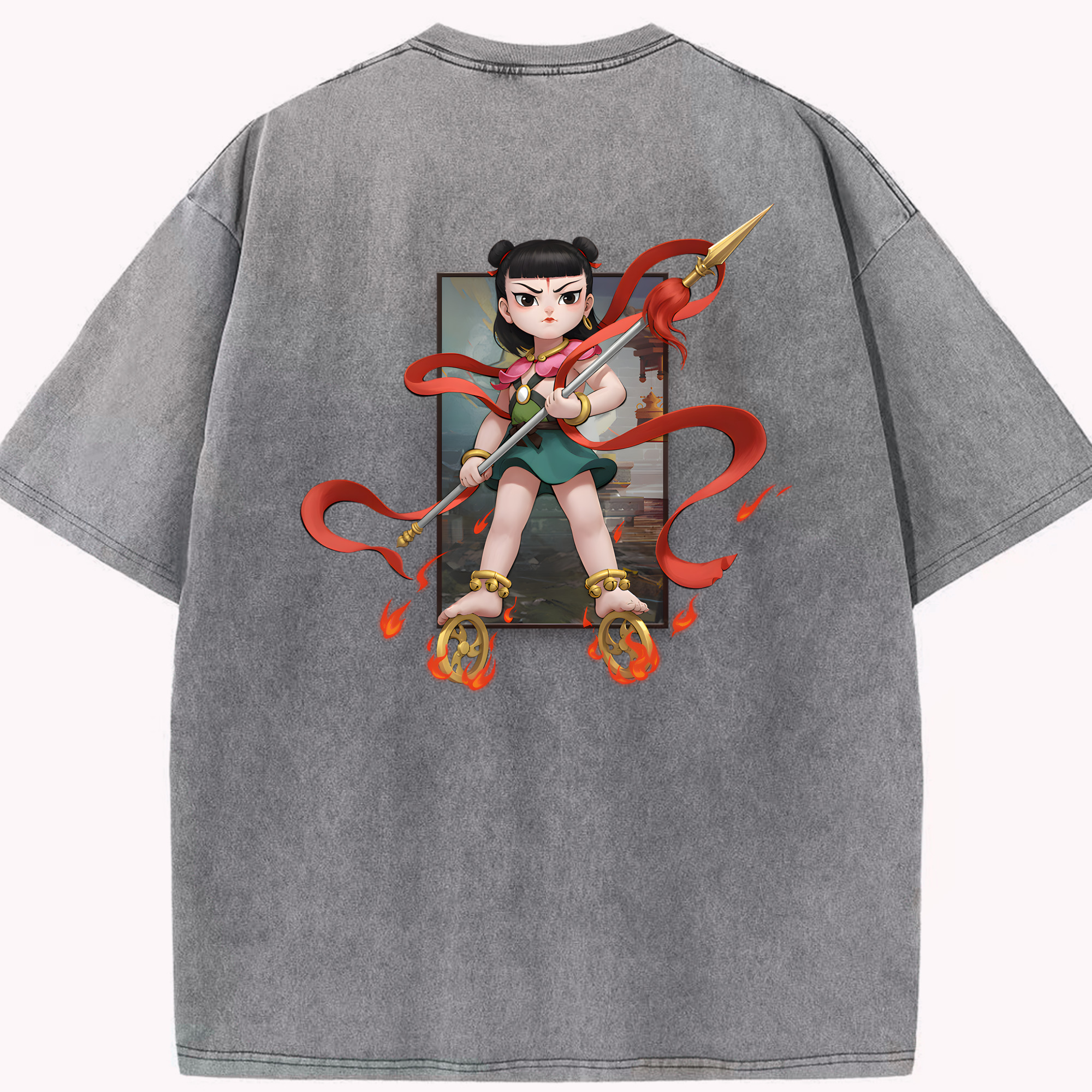 （画像用） Ne Zha 2 ナタ 魔童の大暴れ 綿100% ヴィンテージ風 半袖Tシャツ（背面プリント）