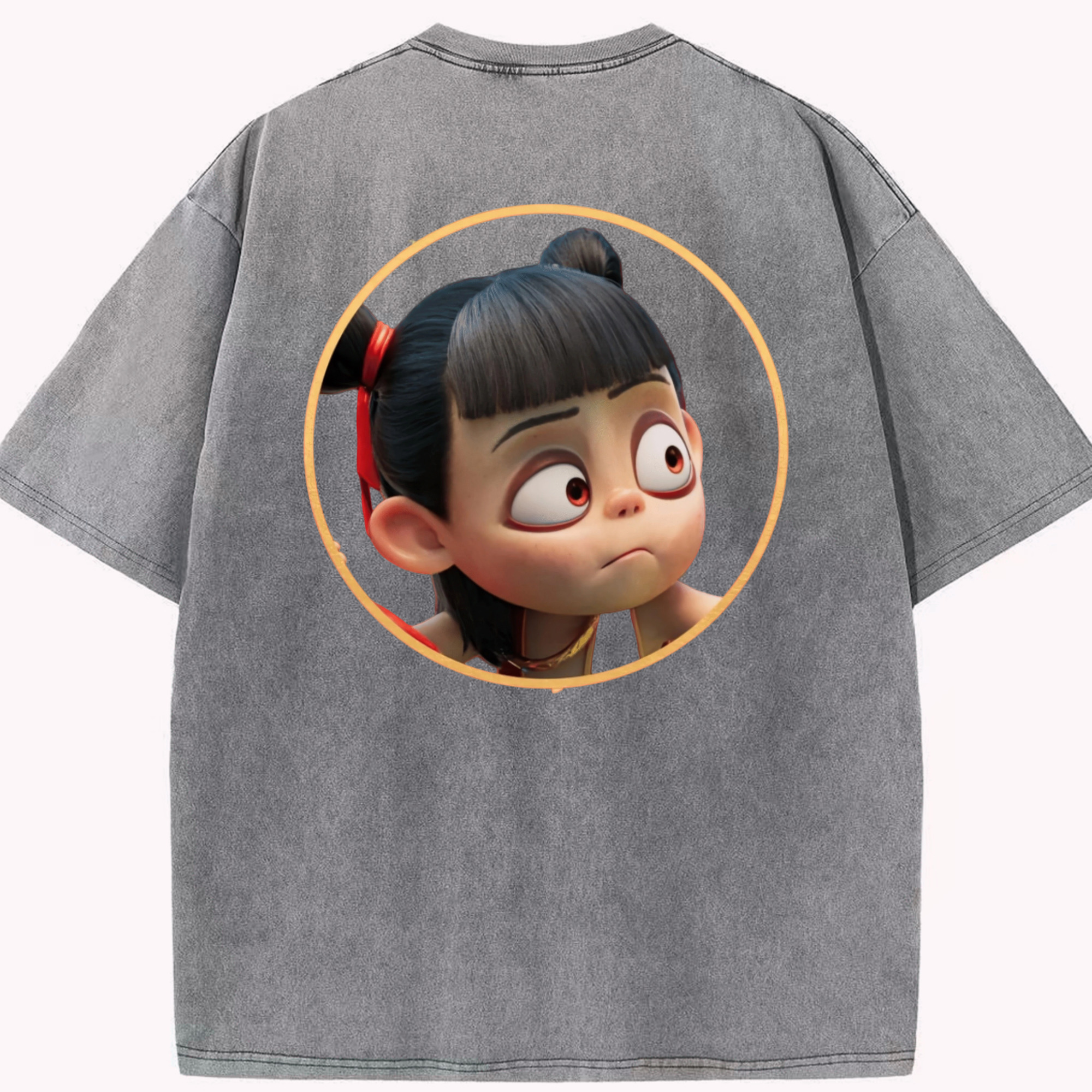 （画像用） Ne Zha 2 ナタ 魔童の大暴れ 綿100% ヴィンテージ風 半袖Tシャツ（背面プリント）