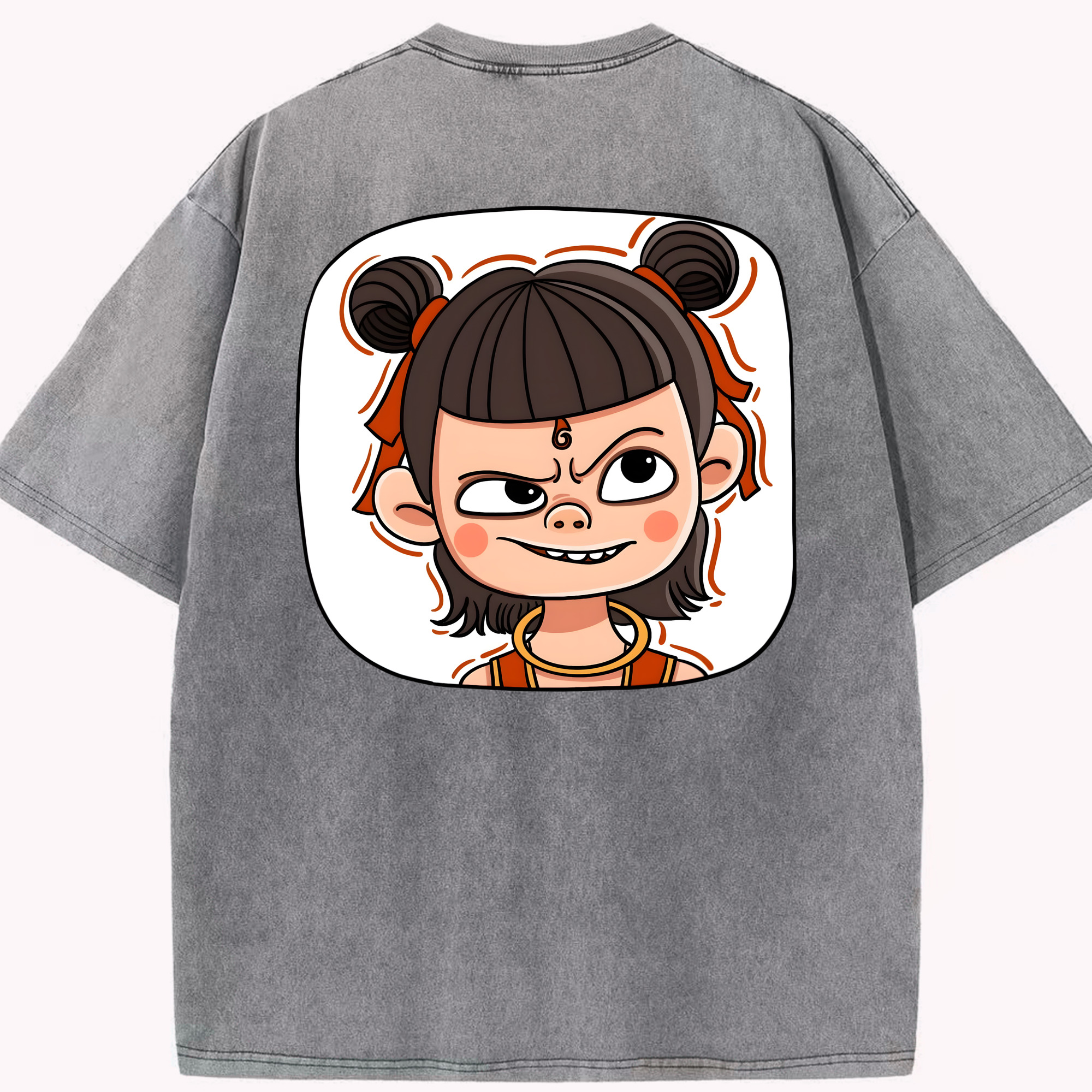 （画像用） Ne Zha 2 ナタ 魔童の大暴れ 綿100% ヴィンテージ風 半袖Tシャツ（背面プリント）