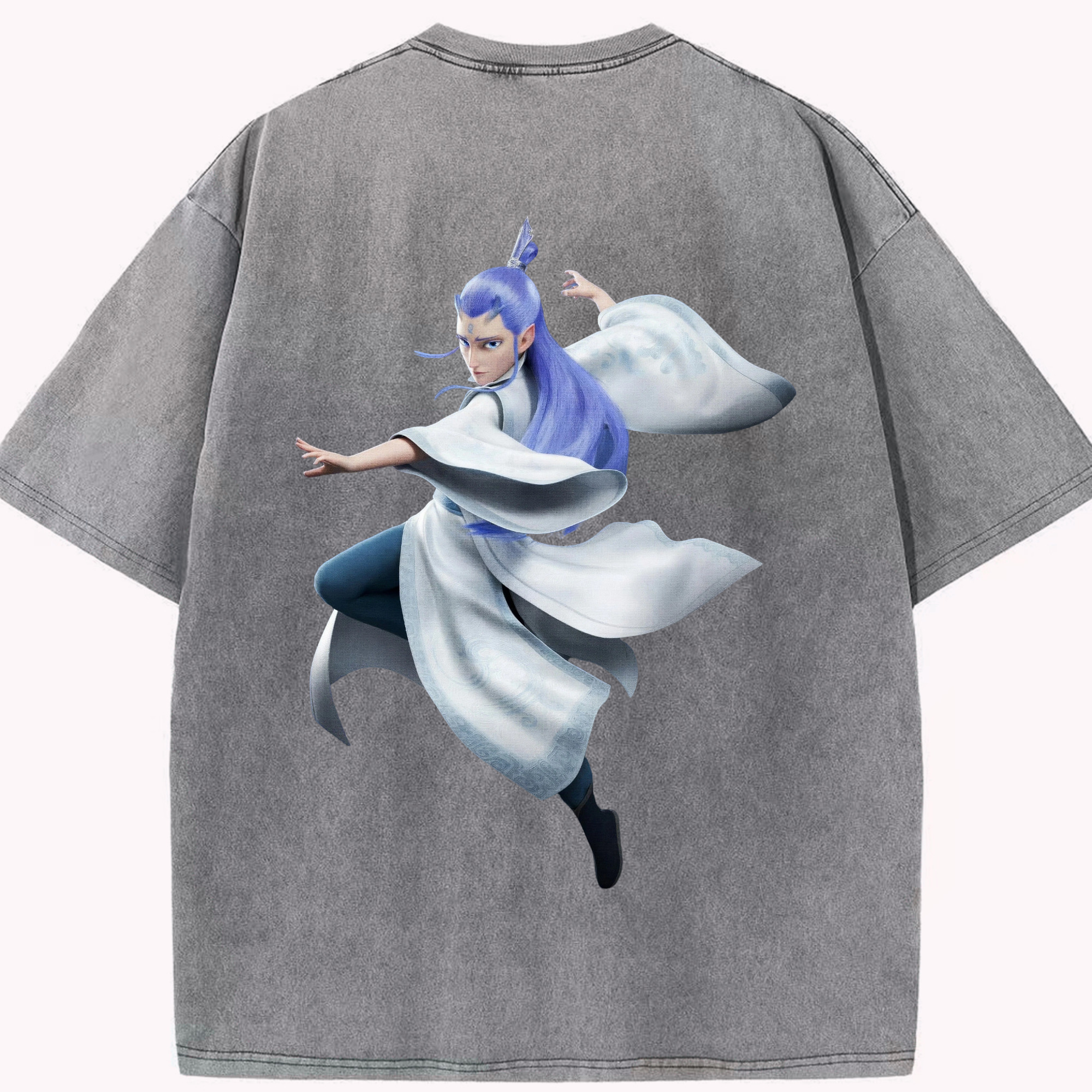 （画像用） Ne Zha 2 ナタ 魔童の大暴れ 綿100% ヴィンテージ風 半袖Tシャツ（背面プリント）