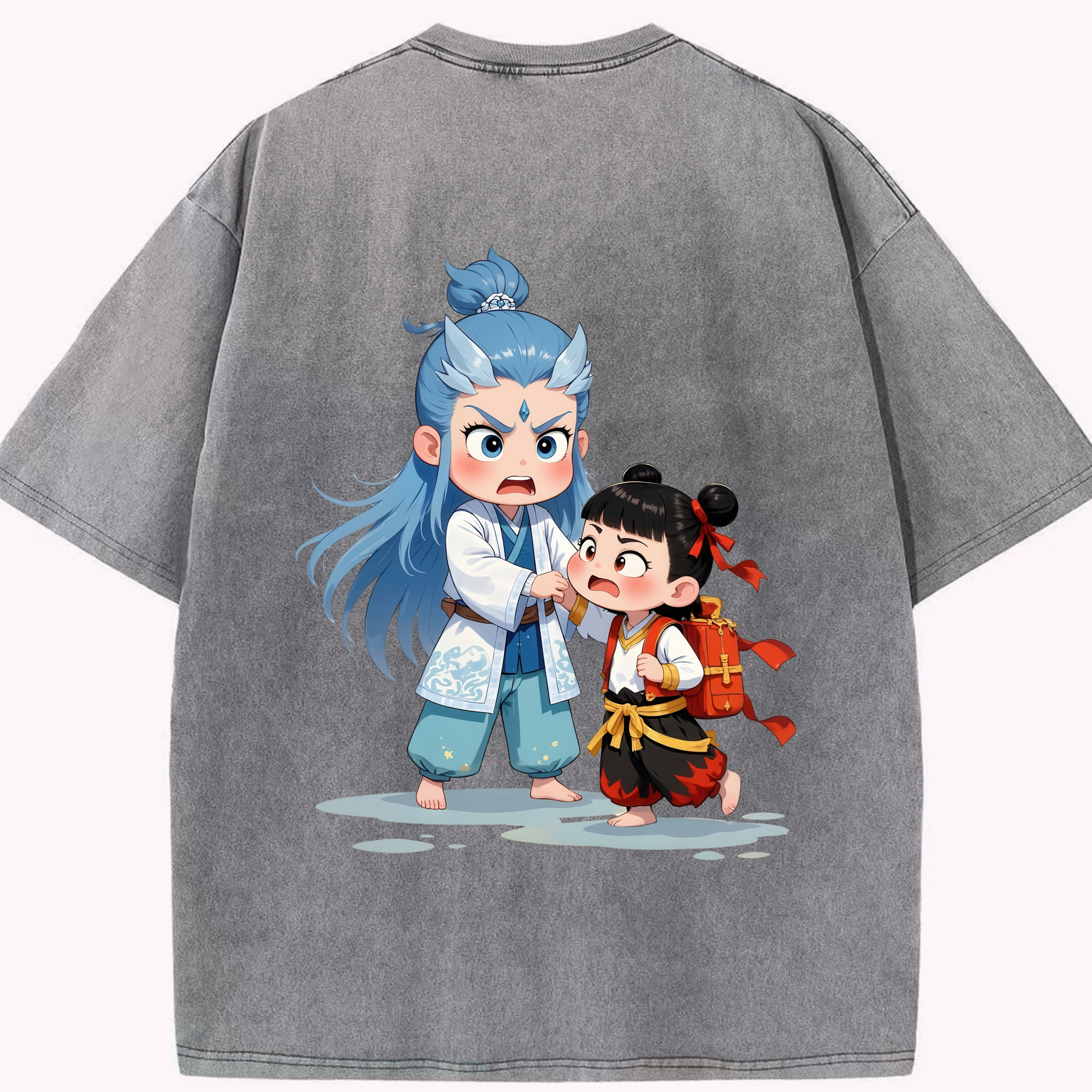 （画像用） Ne Zha 2 ナタ 魔童の大暴れ 綿100% ヴィンテージ風 半袖Tシャツ（背面プリント）