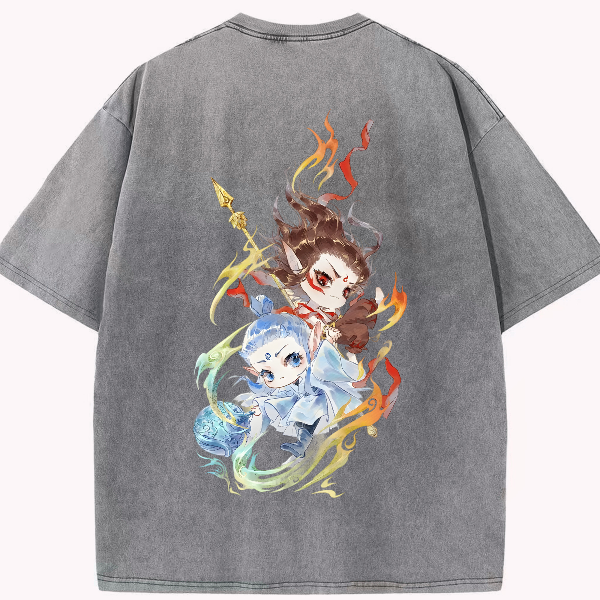（画像用） Ne Zha 2 ナタ 魔童の大暴れ 綿100% ヴィンテージ風 半袖Tシャツ（背面プリント）