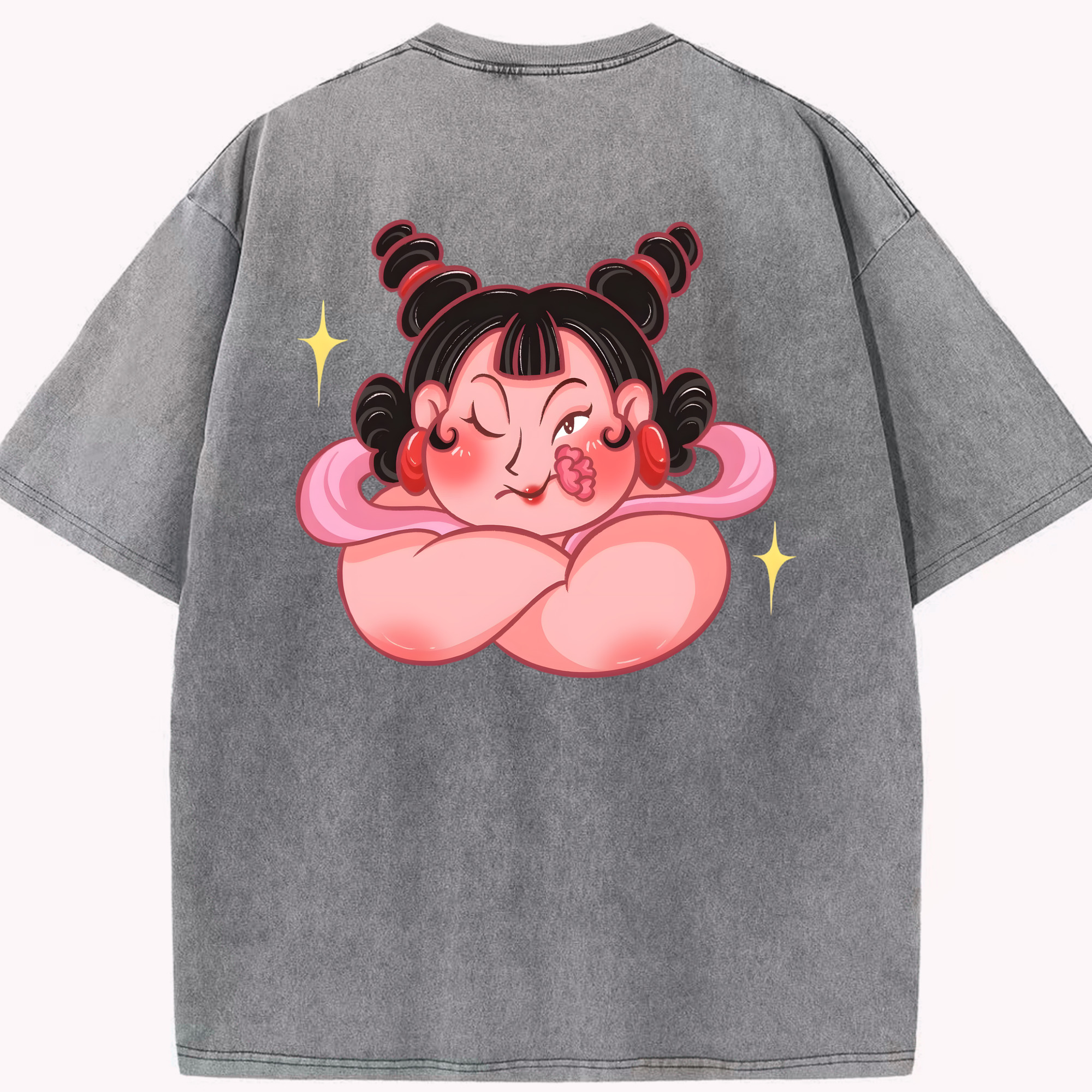 （画像用） Ne Zha 2 ナタ 魔童の大暴れ 綿100% ヴィンテージ風 半袖Tシャツ（背面プリント）