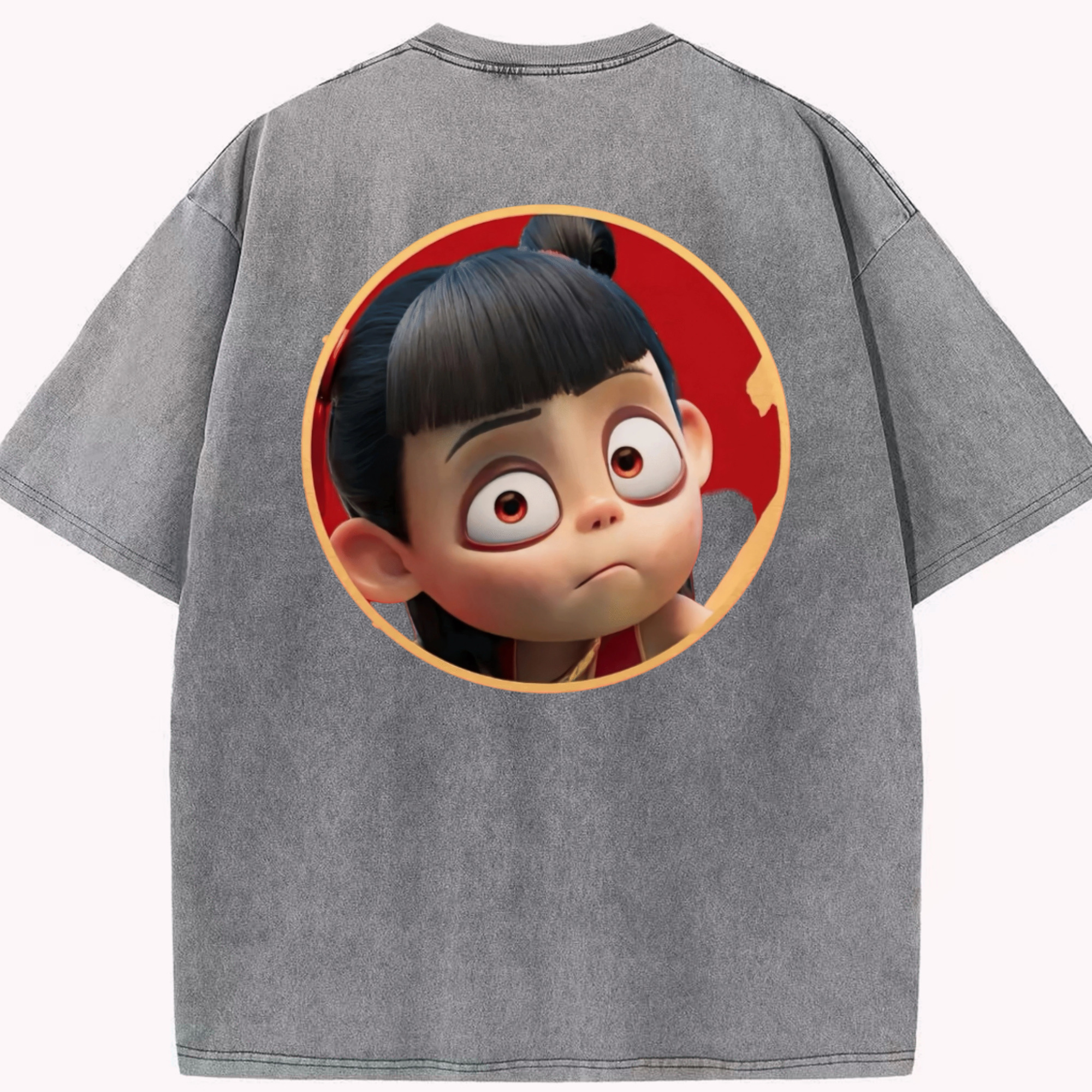 （画像用） Ne Zha 2 ナタ 魔童の大暴れ 綿100% ヴィンテージ風 半袖Tシャツ（背面プリント）