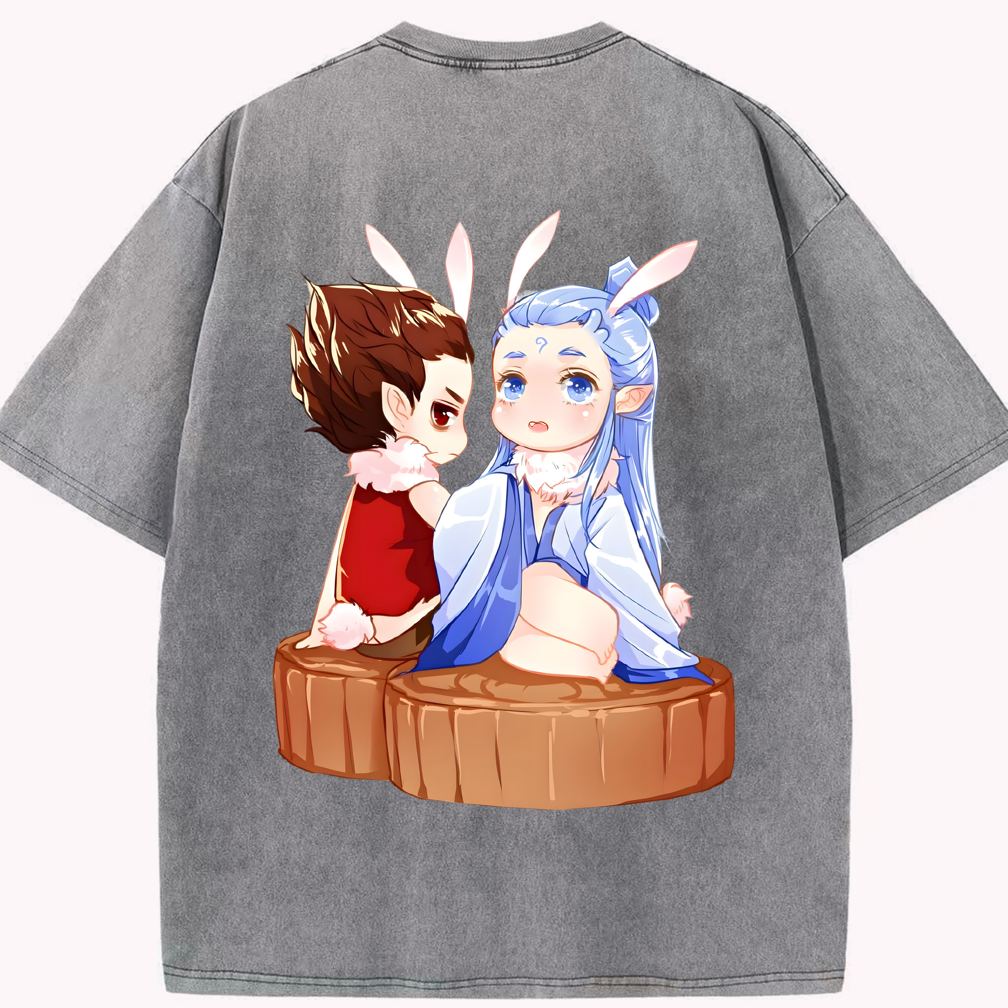 （画像用） Ne Zha 2 ナタ 魔童の大暴れ 綿100% ヴィンテージ風 半袖Tシャツ（背面プリント）