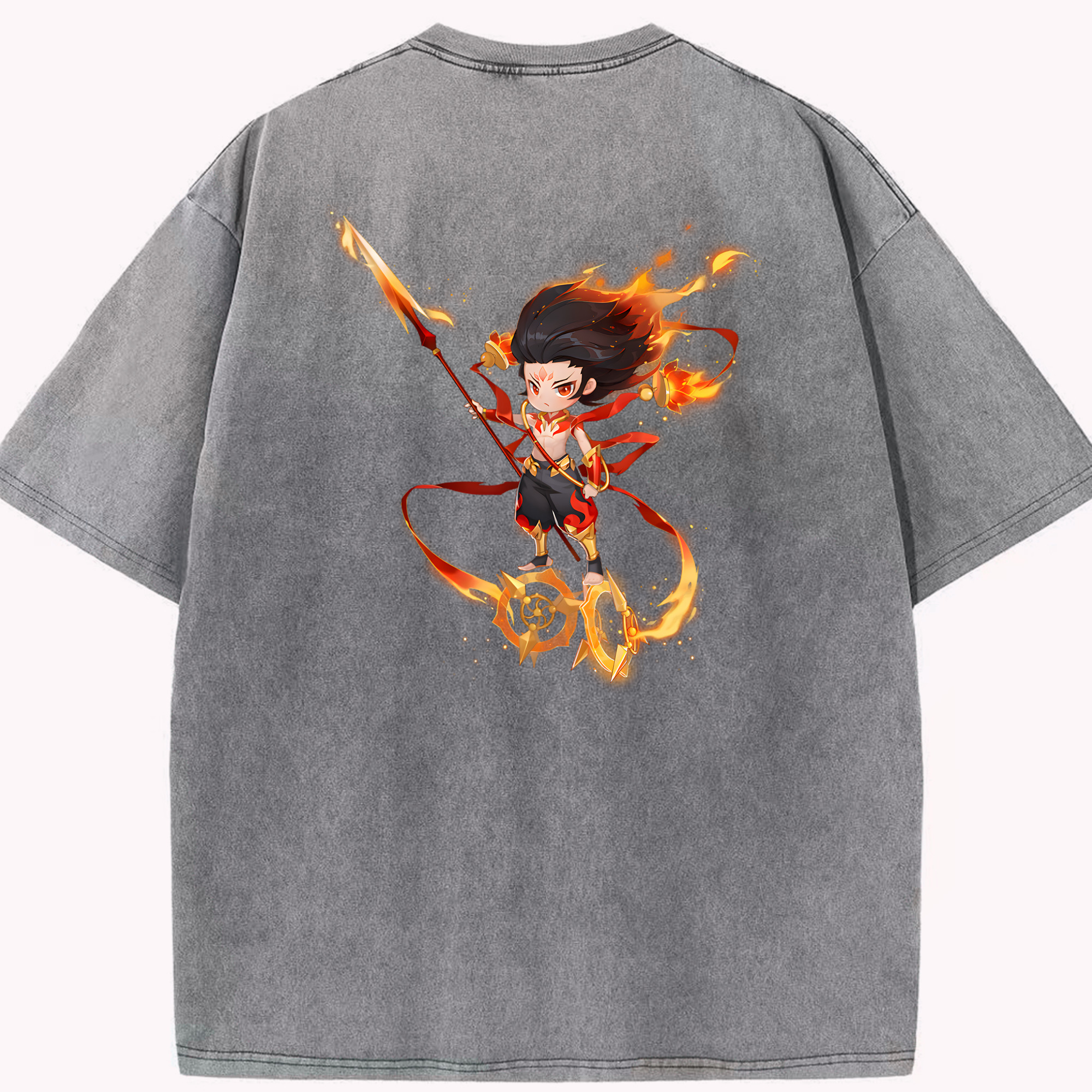 （画像用） Ne Zha 2 ナタ 魔童の大暴れ 綿100% ヴィンテージ風 半袖Tシャツ（背面プリント）