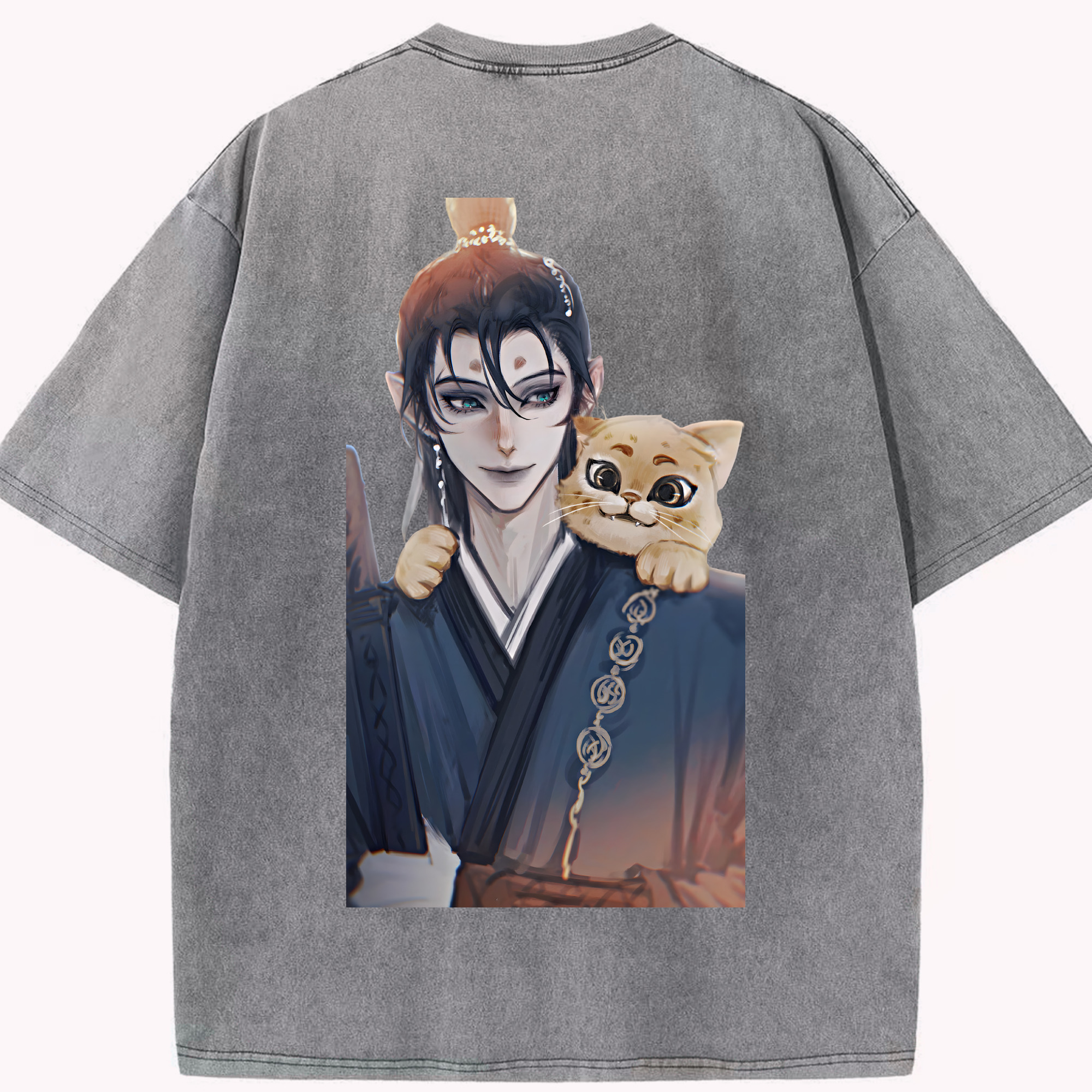 （画像用） Ne Zha 2 ナタ 魔童の大暴れ 綿100% ヴィンテージ風 半袖Tシャツ（背面プリント）