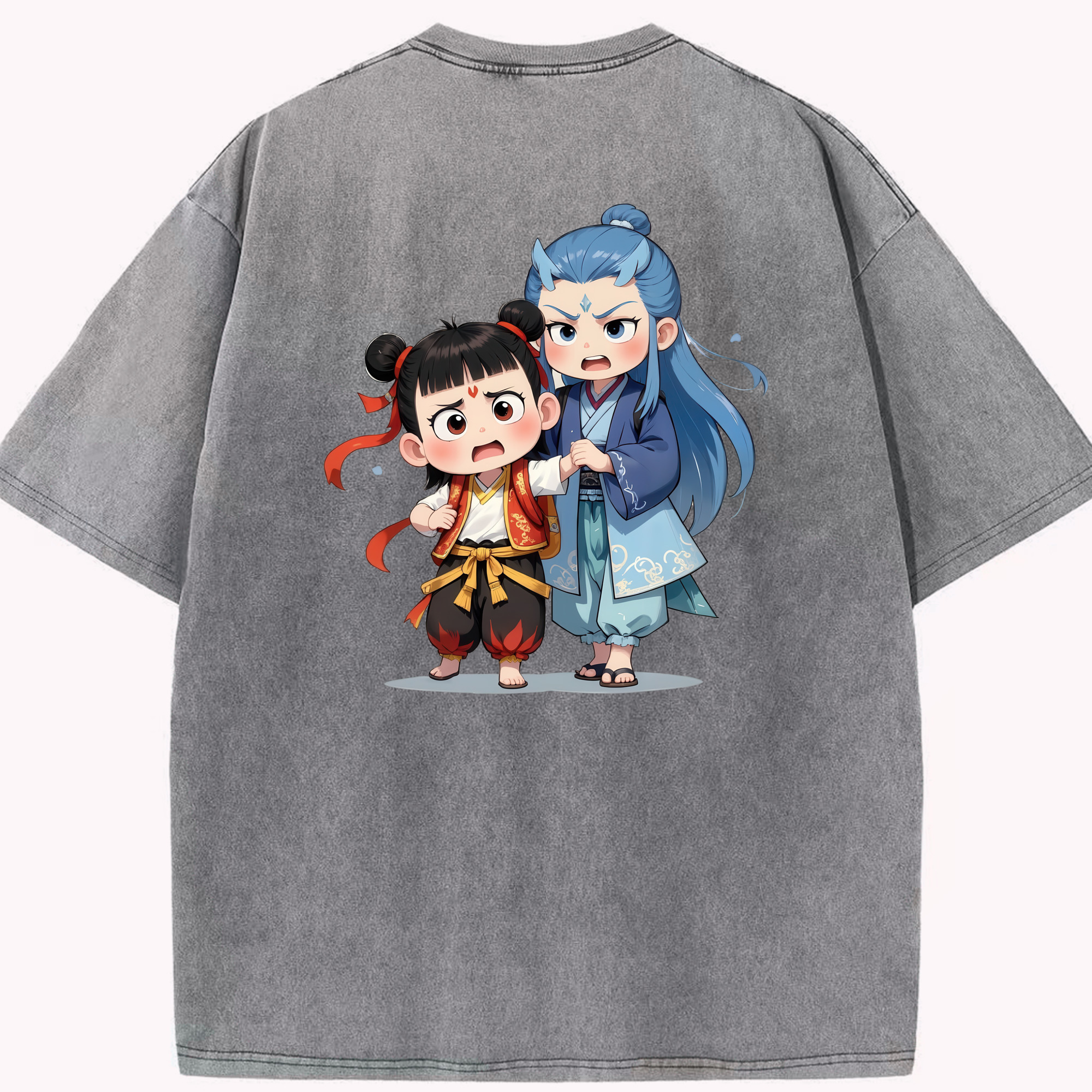 （画像用） Ne Zha 2 ナタ 魔童の大暴れ 綿100% ヴィンテージ風 半袖Tシャツ（背面プリント）