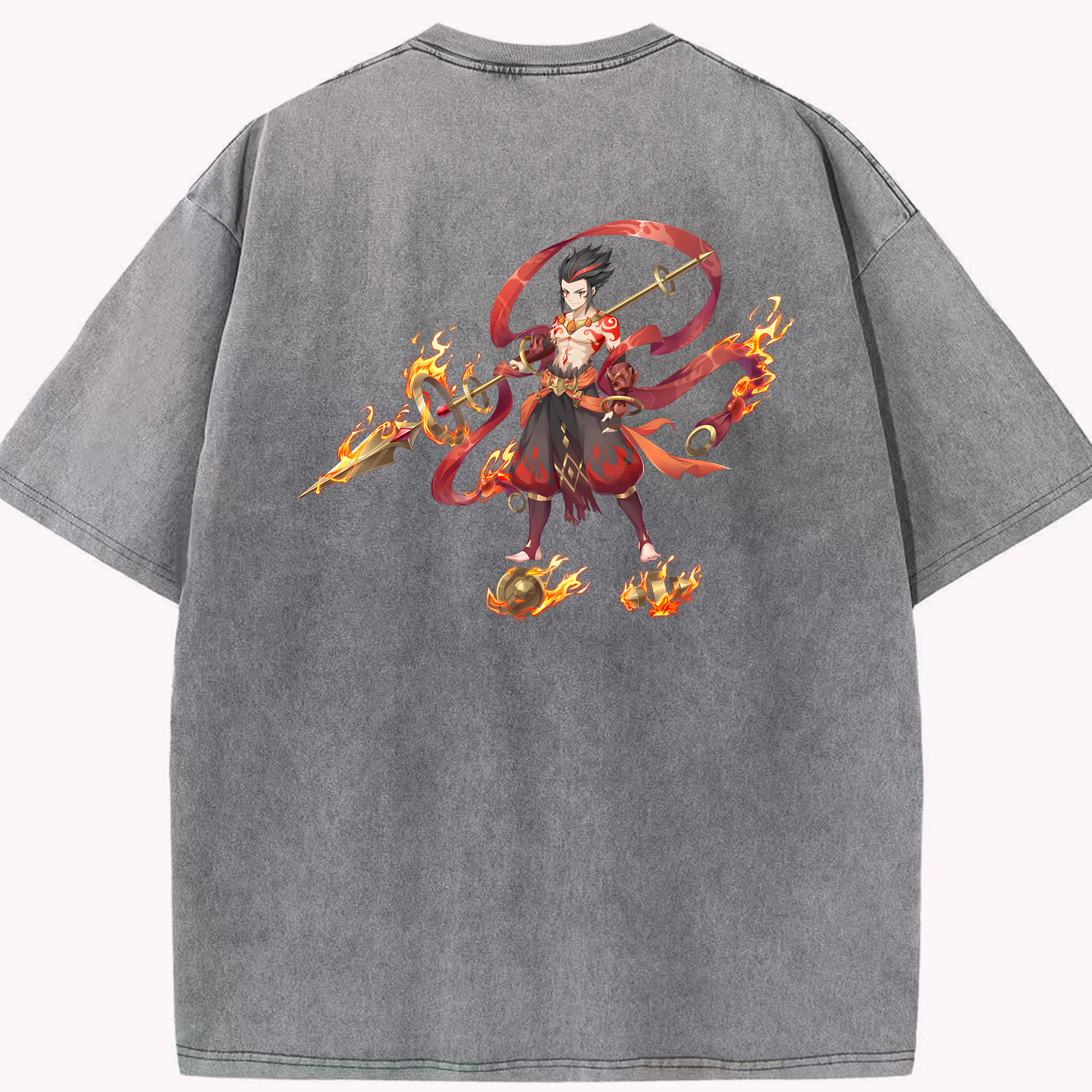 （画像用） Ne Zha 2 ナタ 魔童の大暴れ 綿100% ヴィンテージ風 半袖Tシャツ（背面プリント）