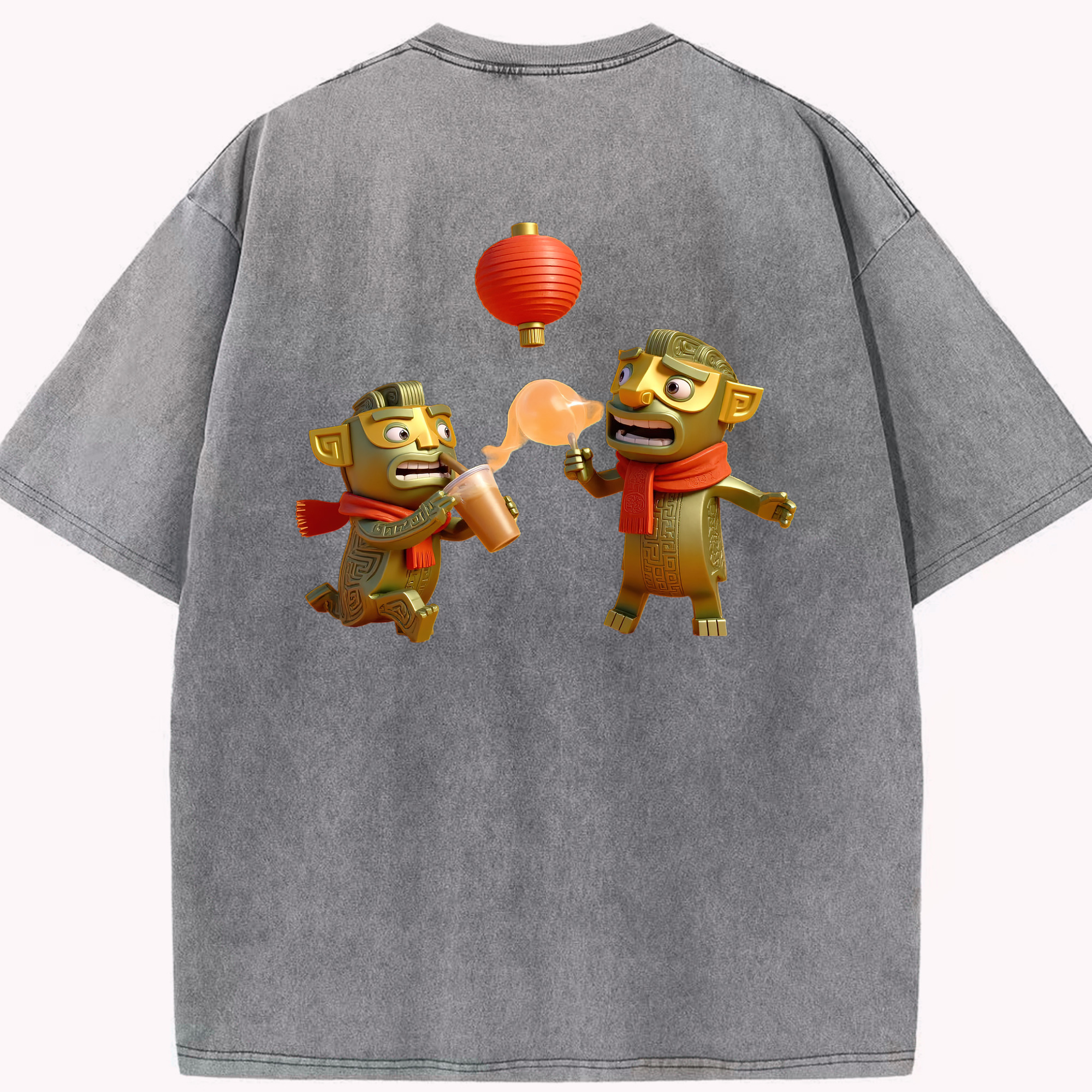 （画像用） Ne Zha 2 ナタ 魔童の大暴れ 綿100% ヴィンテージ風 半袖Tシャツ（背面プリント）