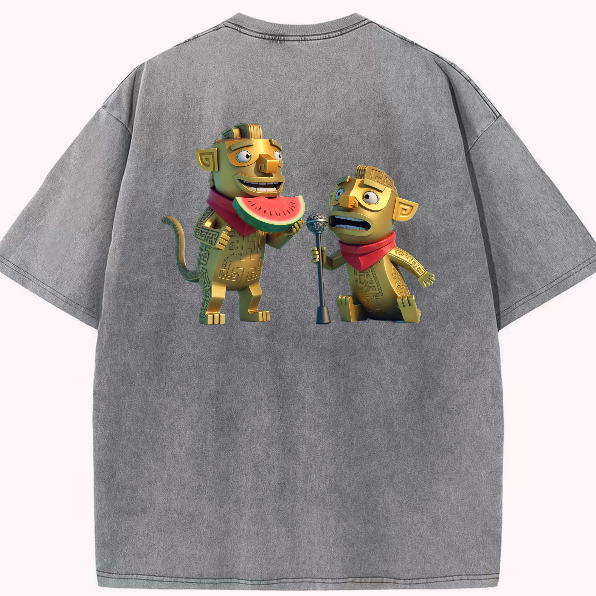 （画像用） Ne Zha 2 ナタ 魔童の大暴れ 綿100% ヴィンテージ風 半袖Tシャツ（背面プリント）