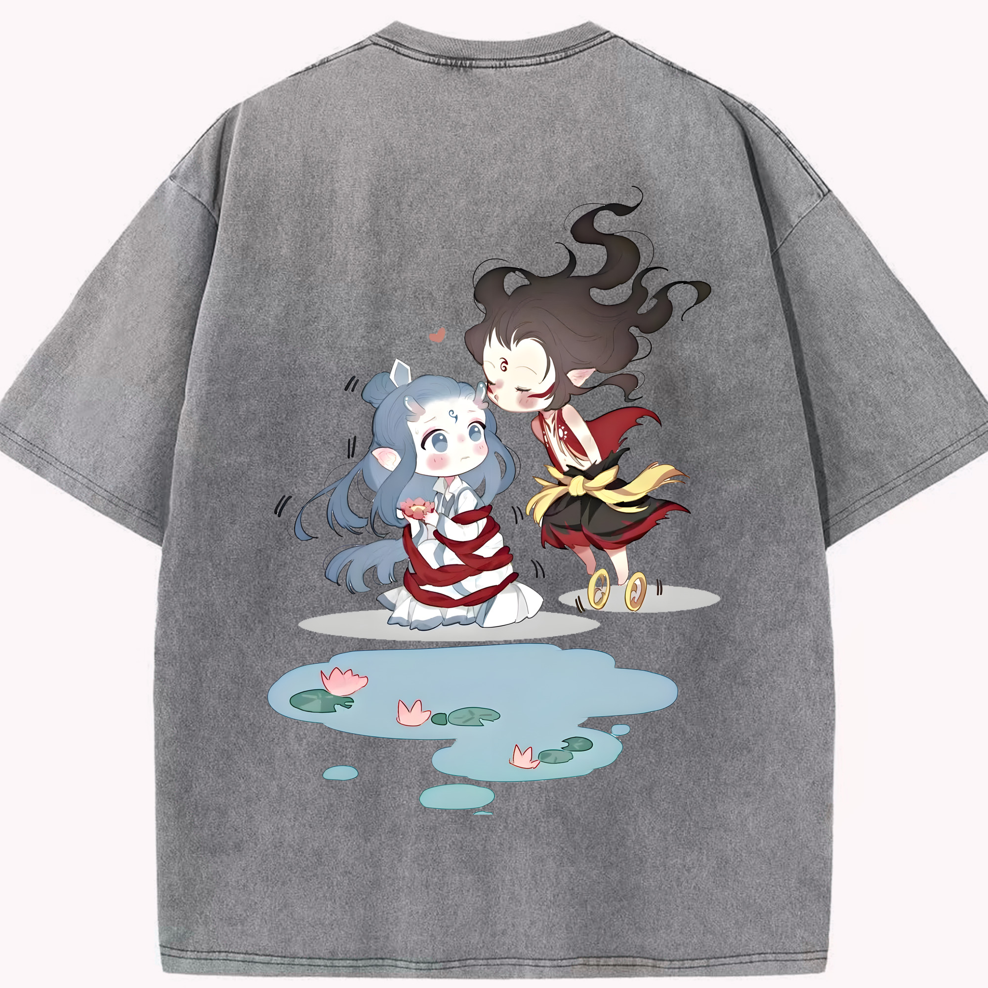（画像用） Ne Zha 2 ナタ 魔童の大暴れ 綿100% ヴィンテージ風 半袖Tシャツ（背面プリント）