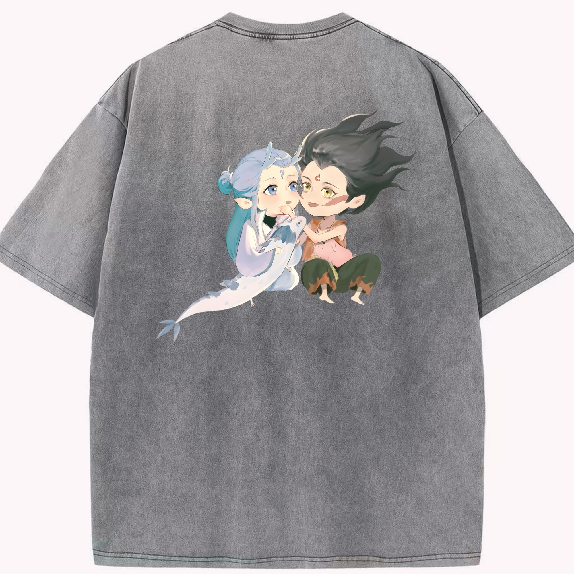 （画像用） Ne Zha 2 ナタ 魔童の大暴れ 綿100% ヴィンテージ風 半袖Tシャツ（背面プリント）