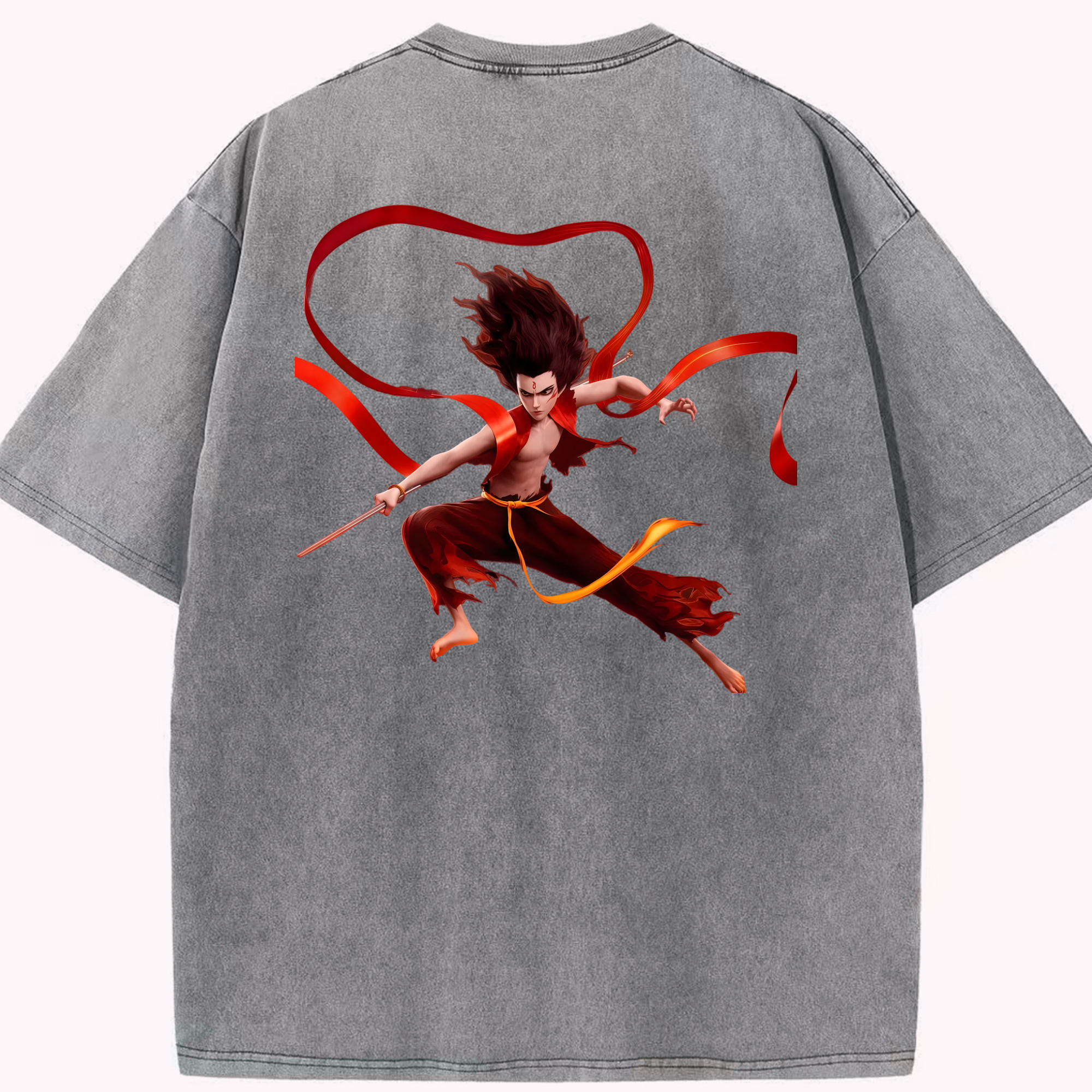 （画像用） Ne Zha 2 ナタ 魔童の大暴れ 綿100% ヴィンテージ風 半袖Tシャツ（背面プリント）