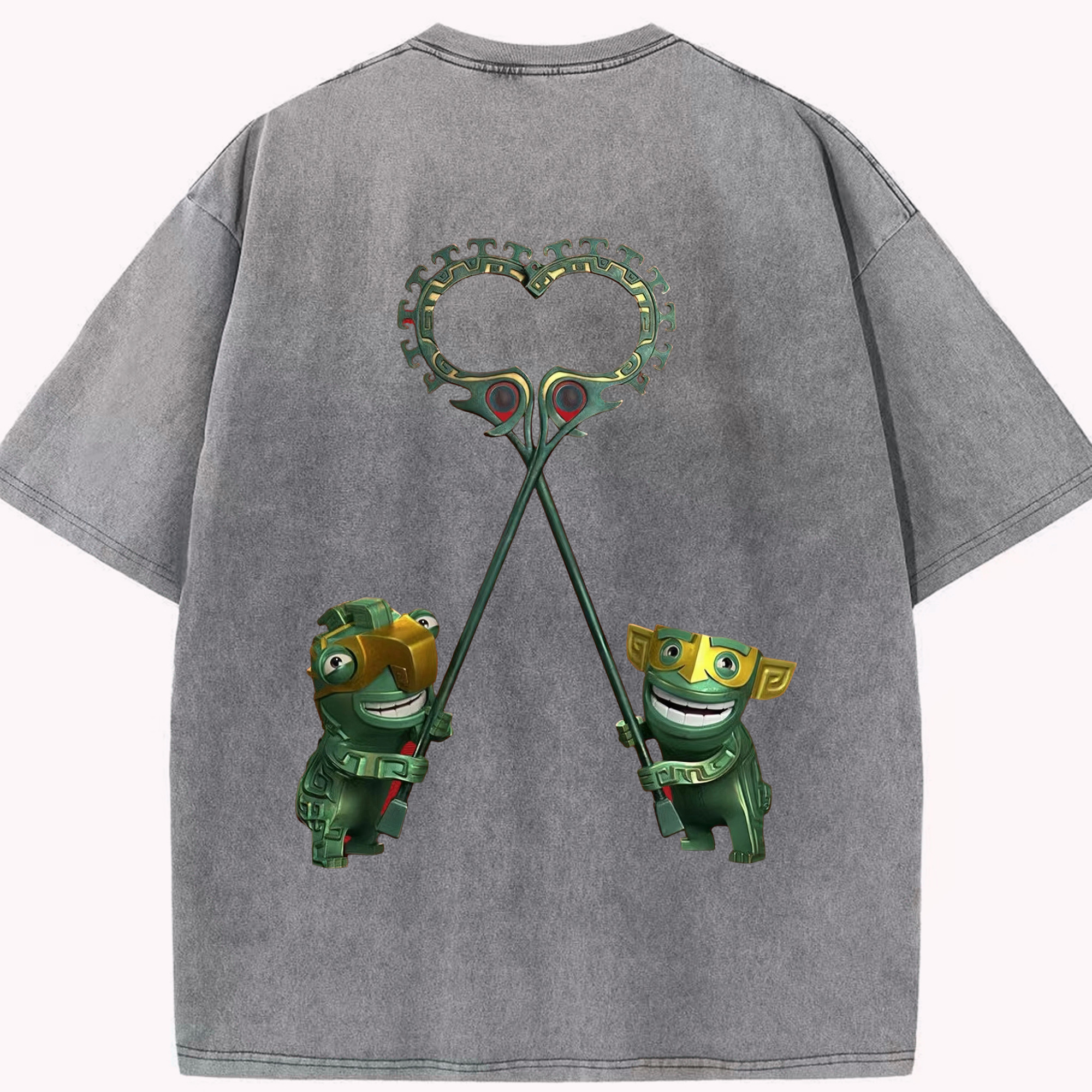 （画像用） Ne Zha 2 ナタ 魔童の大暴れ 綿100% ヴィンテージ風 半袖Tシャツ（背面プリント）