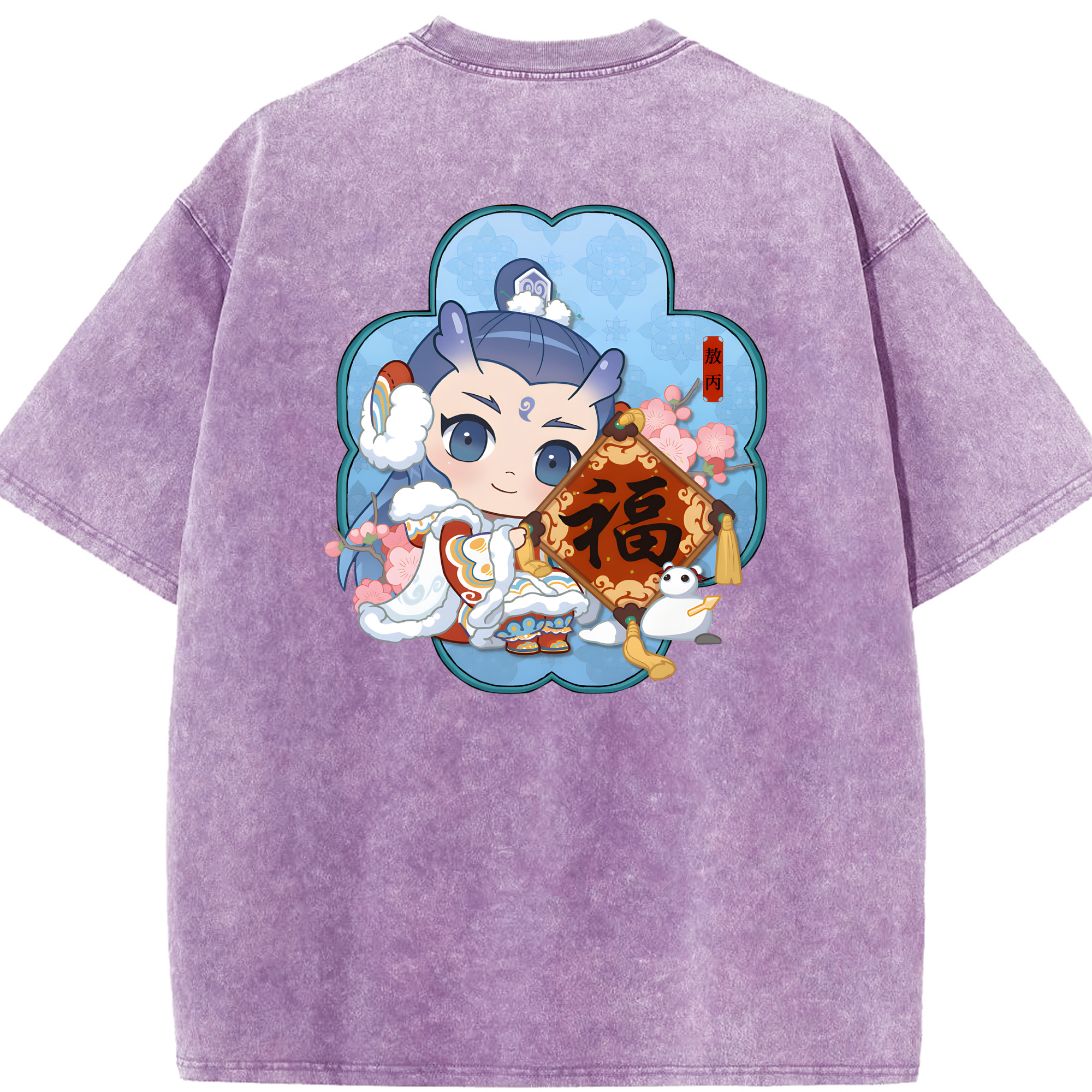 （画像用） Ne Zha 2 ナタ 魔童の大暴れ 綿100% ヴィンテージ風 半袖Tシャツ（背面プリント）
