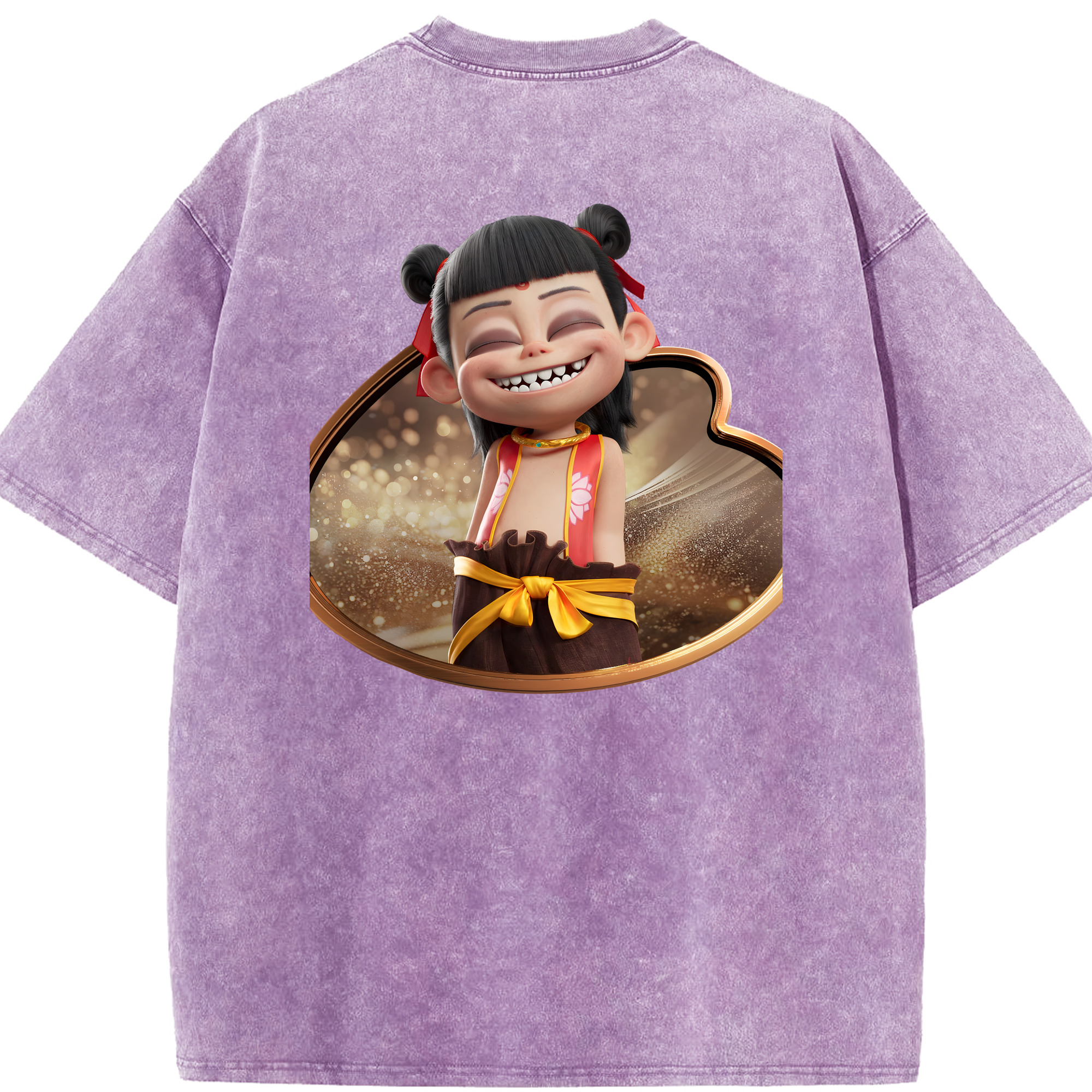 （画像用） Ne Zha 2 ナタ 魔童の大暴れ 綿100% ヴィンテージ風 半袖Tシャツ（背面プリント）
