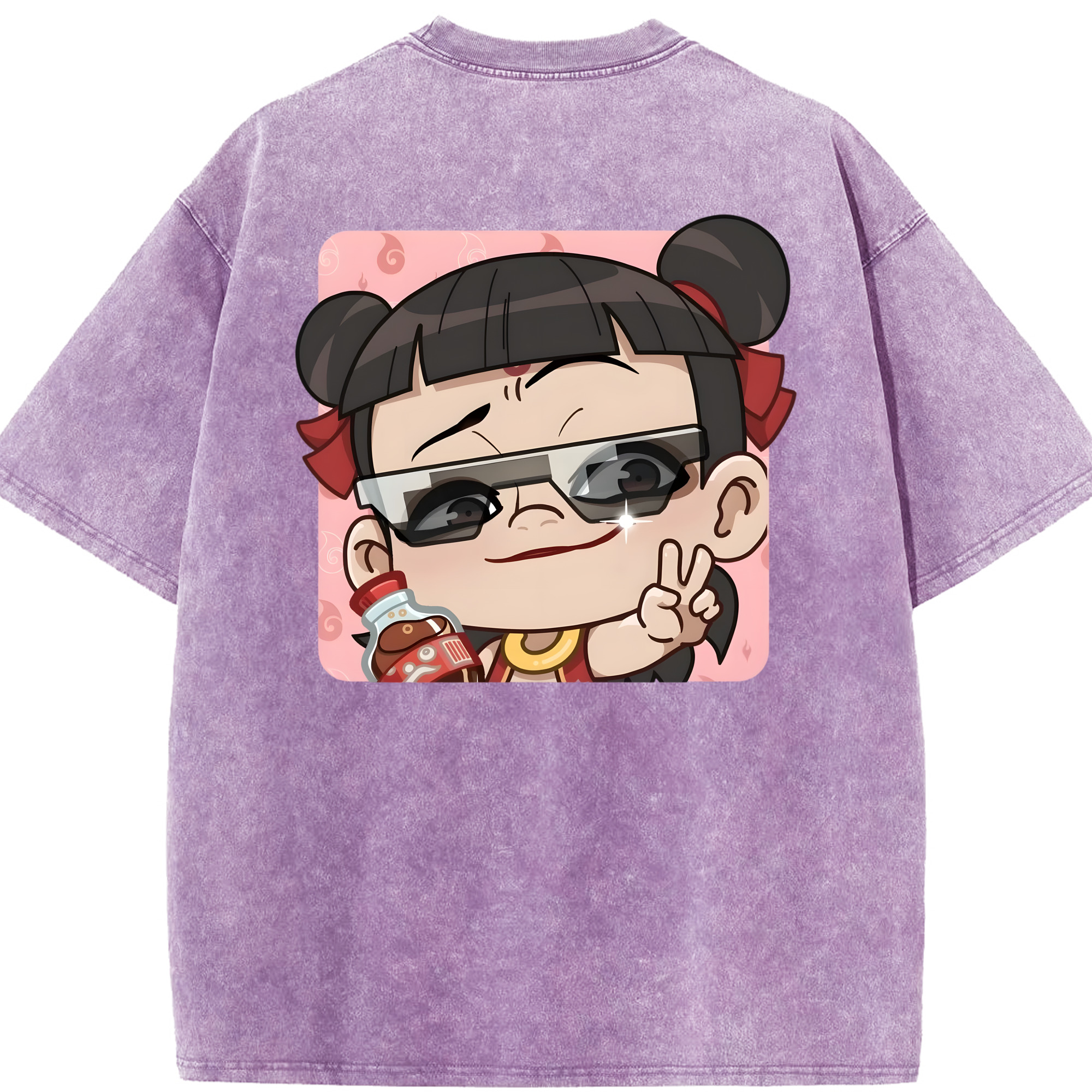 （画像用） Ne Zha 2 ナタ 魔童の大暴れ 綿100% ヴィンテージ風 半袖Tシャツ（背面プリント）