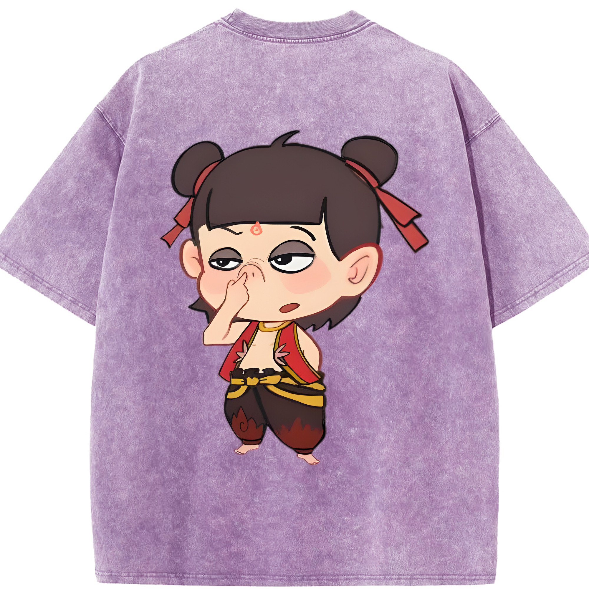 （画像用） Ne Zha 2 ナタ 魔童の大暴れ 綿100% ヴィンテージ風 半袖Tシャツ（背面プリント）