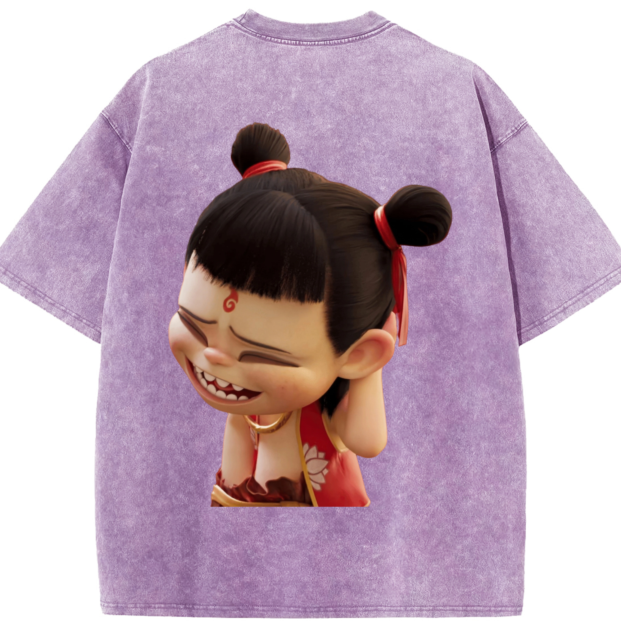 （画像用） Ne Zha 2 ナタ 魔童の大暴れ 綿100% ヴィンテージ風 半袖Tシャツ（背面プリント）