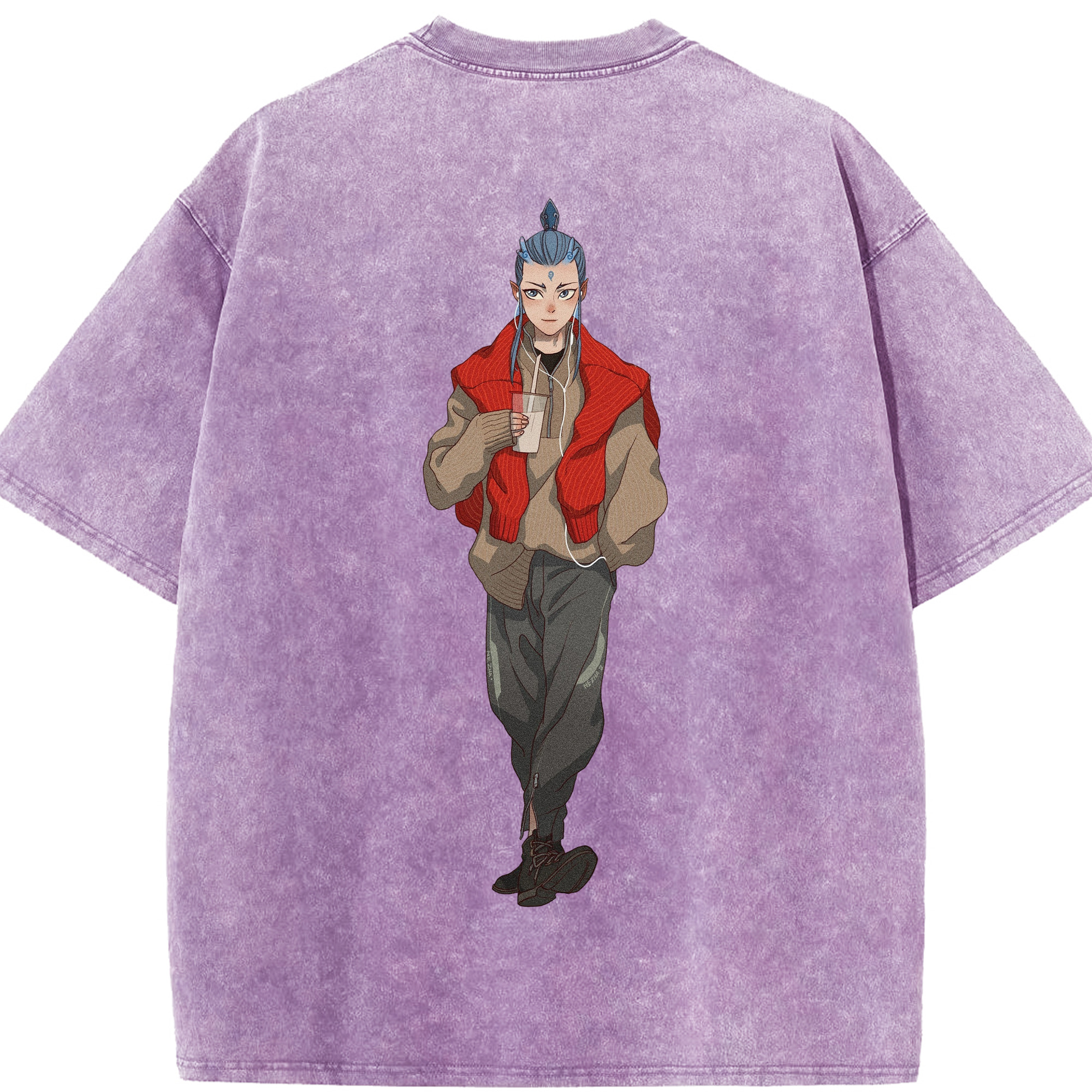 （画像用） Ne Zha 2 ナタ 魔童の大暴れ 綿100% ヴィンテージ風 半袖Tシャツ（背面プリント）