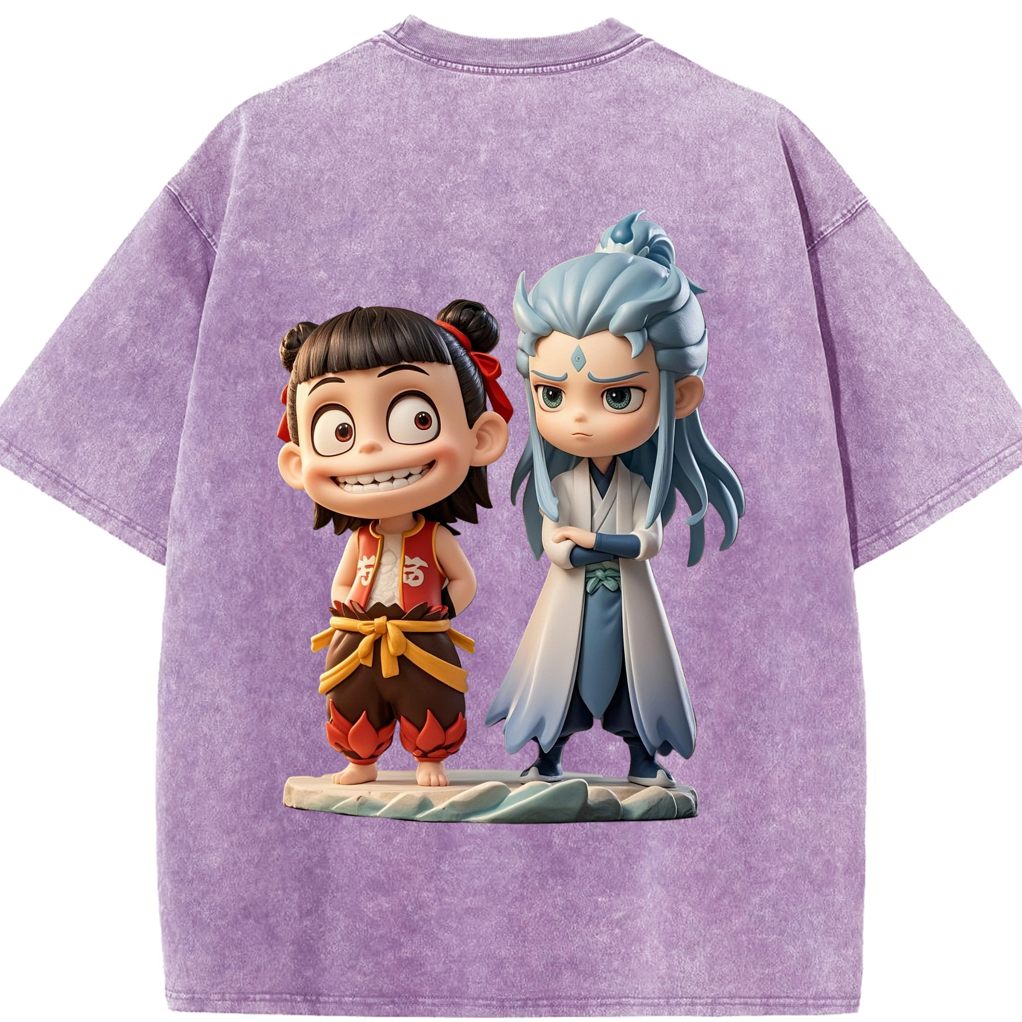 （画像用） Ne Zha 2 ナタ 魔童の大暴れ 綿100% ヴィンテージ風 半袖Tシャツ（背面プリント）