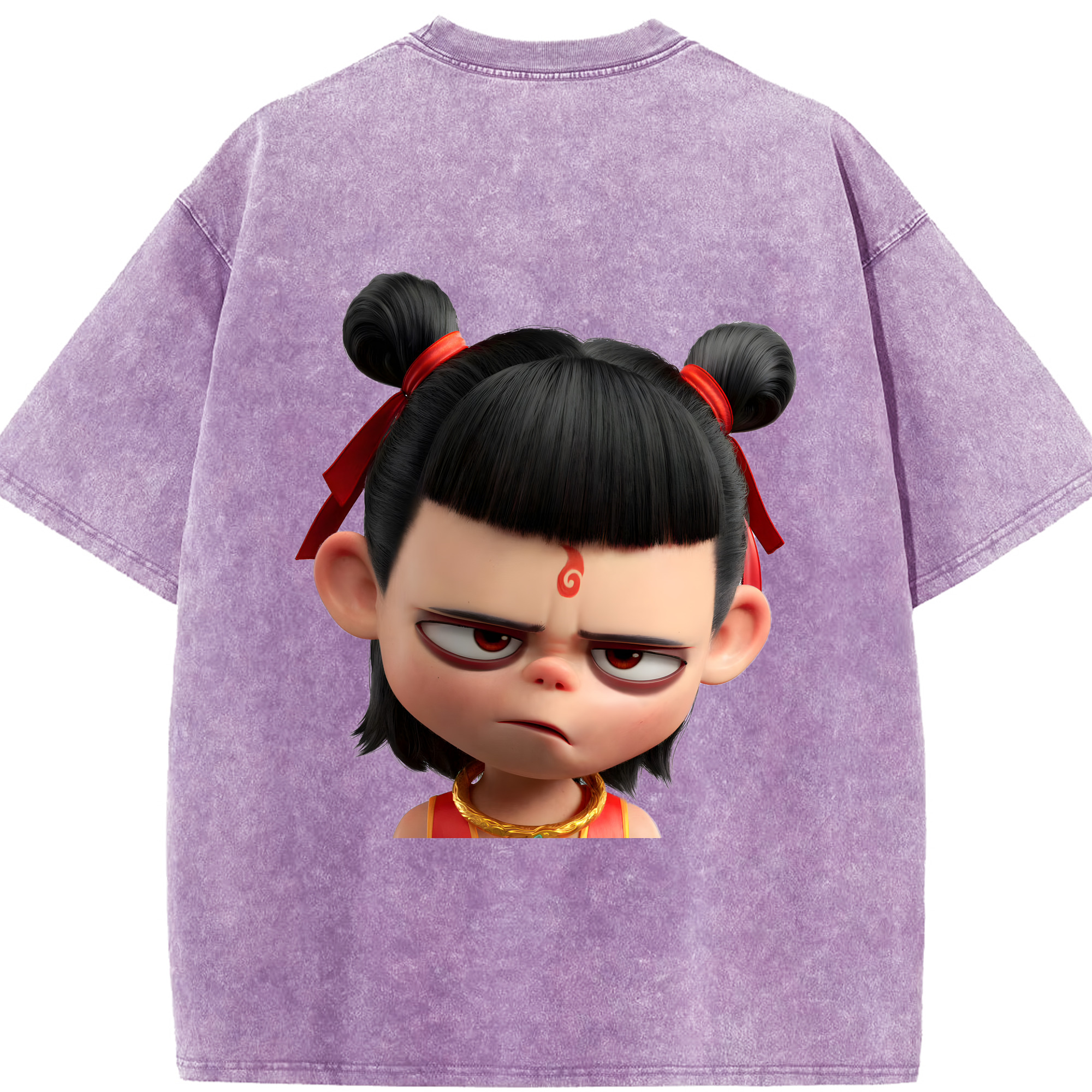 （画像用） Ne Zha 2 ナタ 魔童の大暴れ 綿100% ヴィンテージ風 半袖Tシャツ（背面プリント）