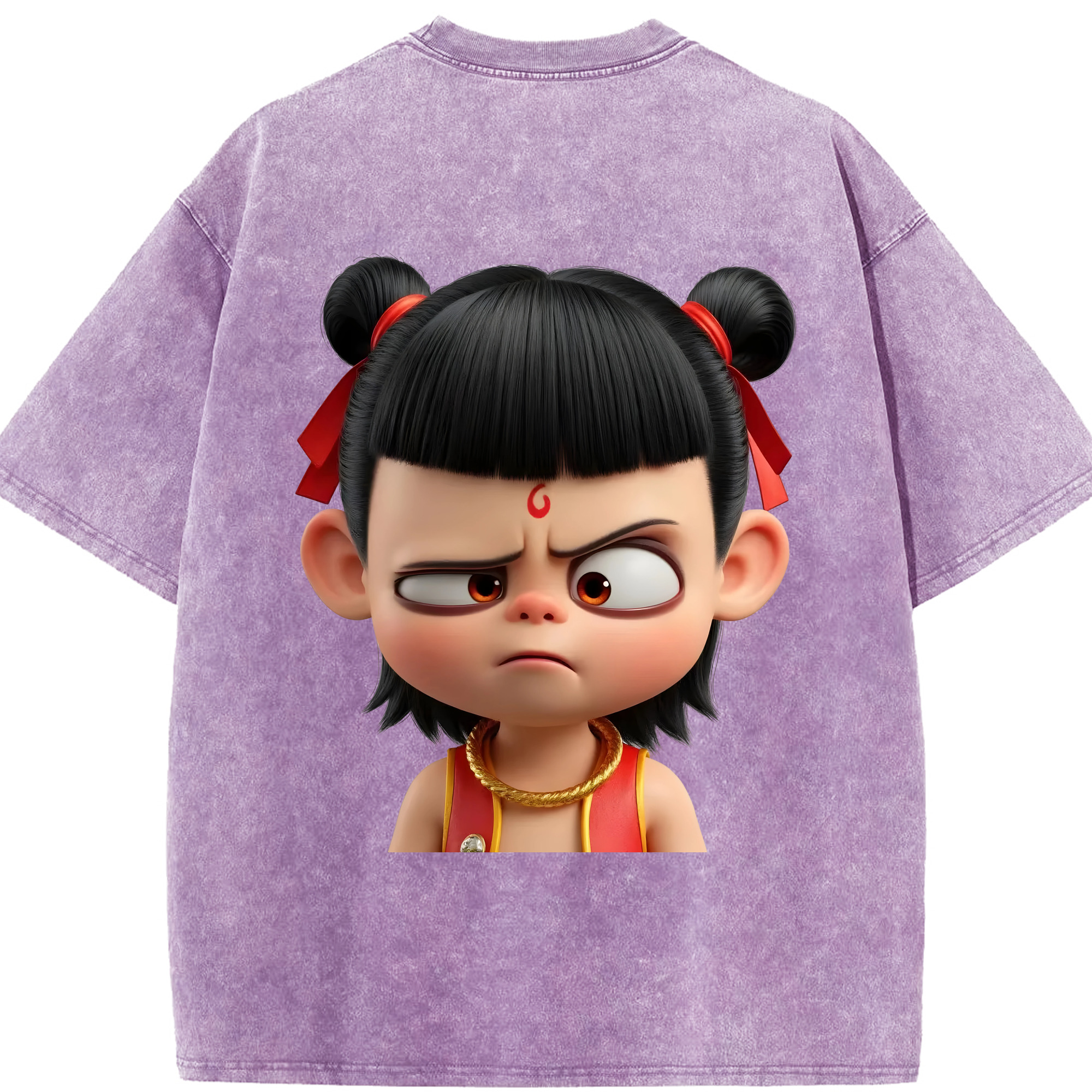 （画像用） Ne Zha 2 ナタ 魔童の大暴れ 綿100% ヴィンテージ風 半袖Tシャツ（背面プリント）