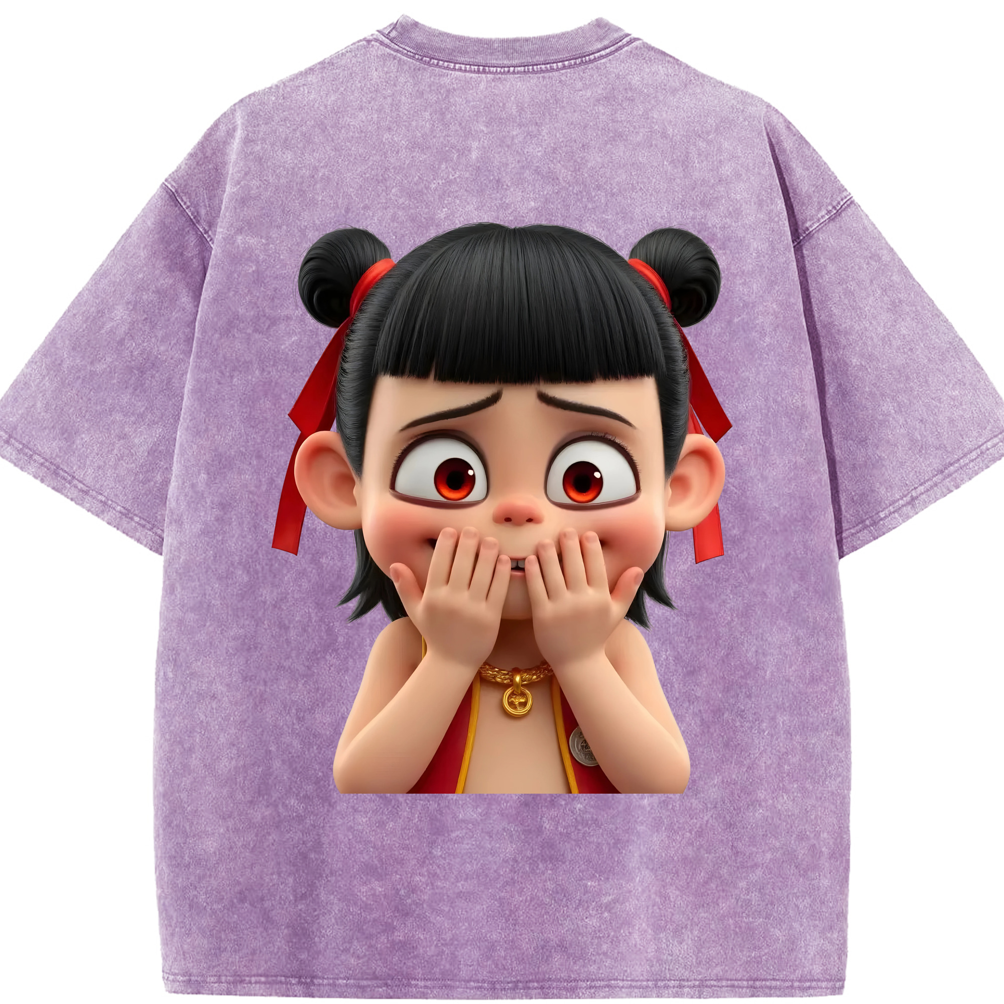 （画像用） Ne Zha 2 ナタ 魔童の大暴れ 綿100% ヴィンテージ風 半袖Tシャツ（背面プリント）
