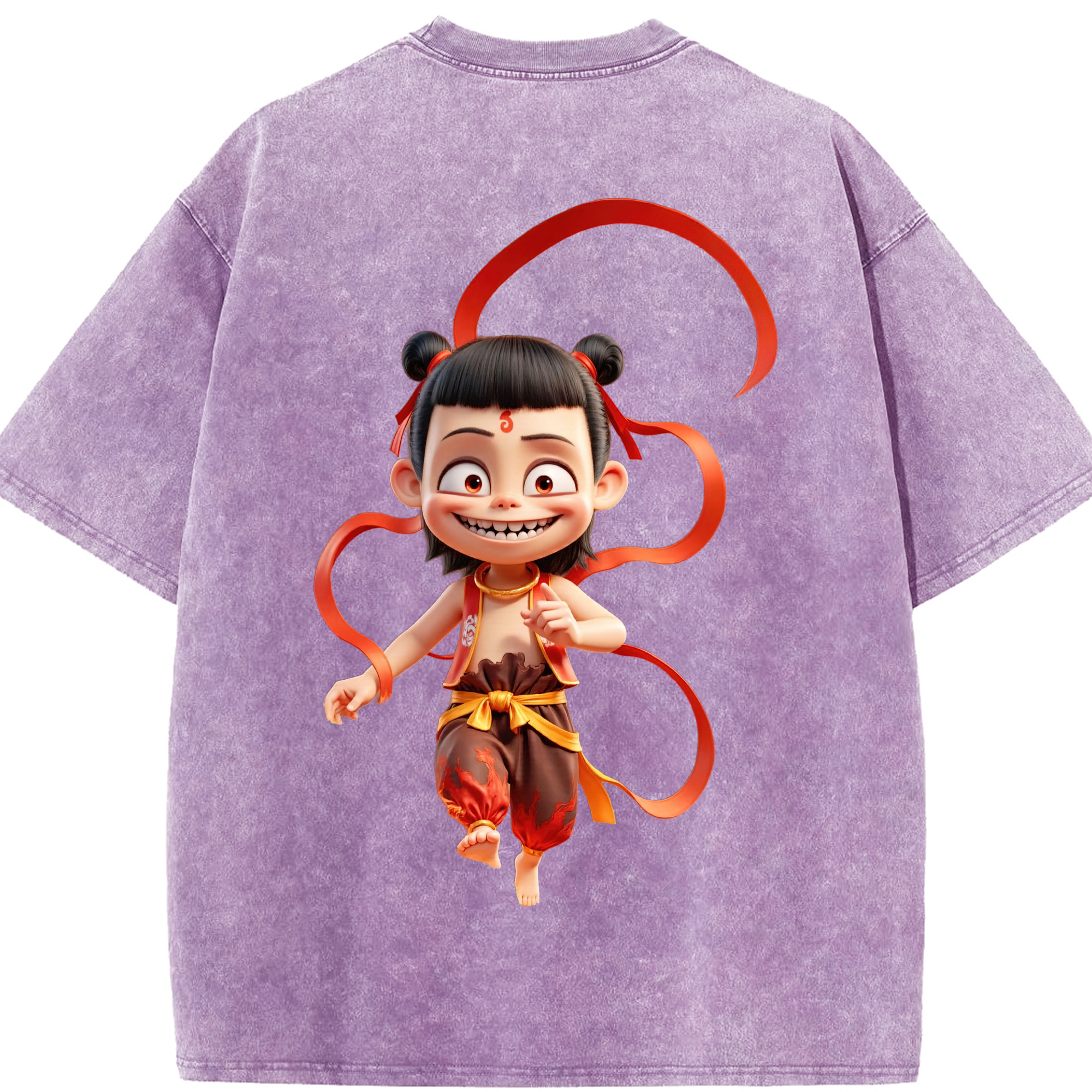 （画像用） Ne Zha 2 ナタ 魔童の大暴れ 綿100% ヴィンテージ風 半袖Tシャツ（背面プリント）