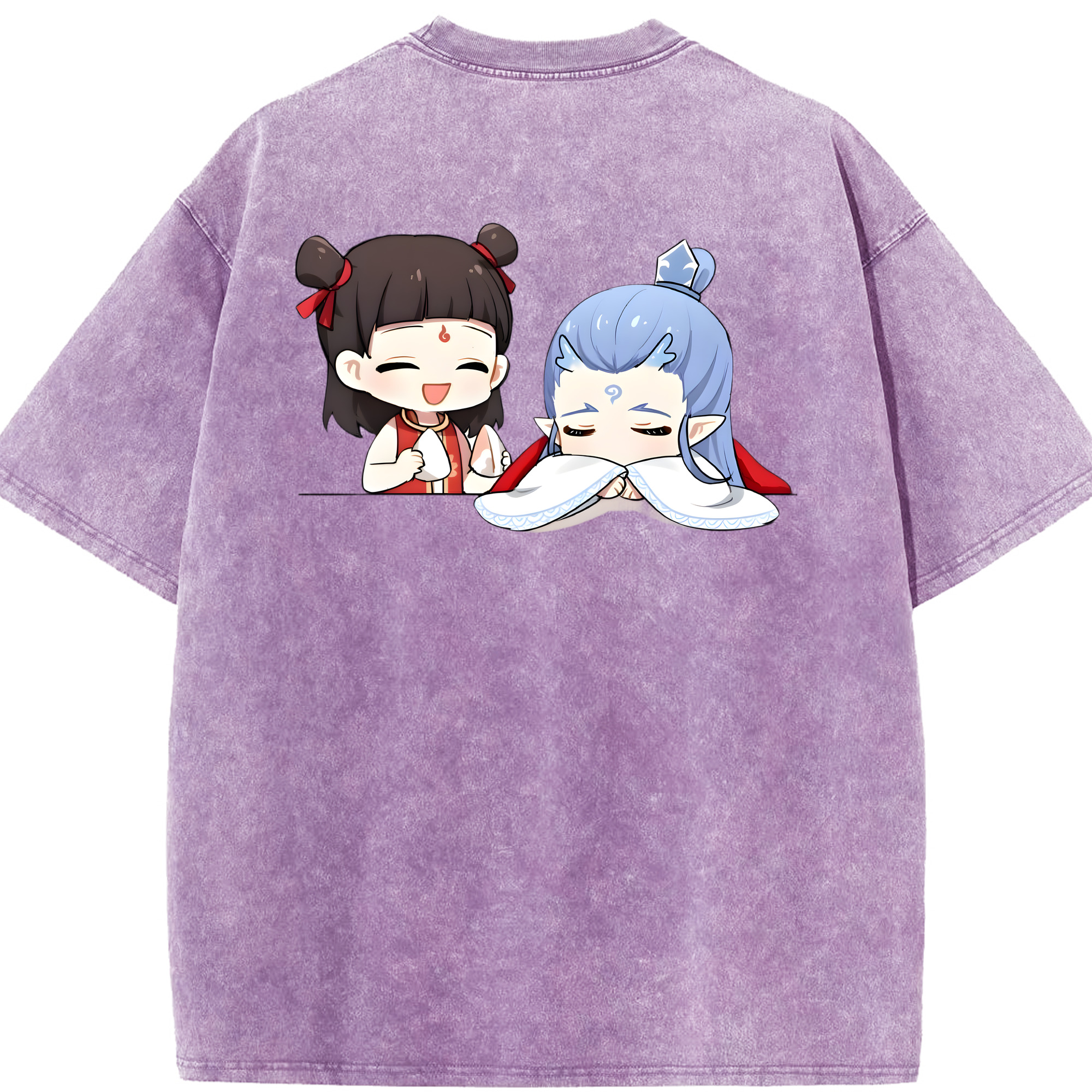 （画像用） Ne Zha 2 ナタ 魔童の大暴れ 綿100% ヴィンテージ風 半袖Tシャツ（背面プリント）