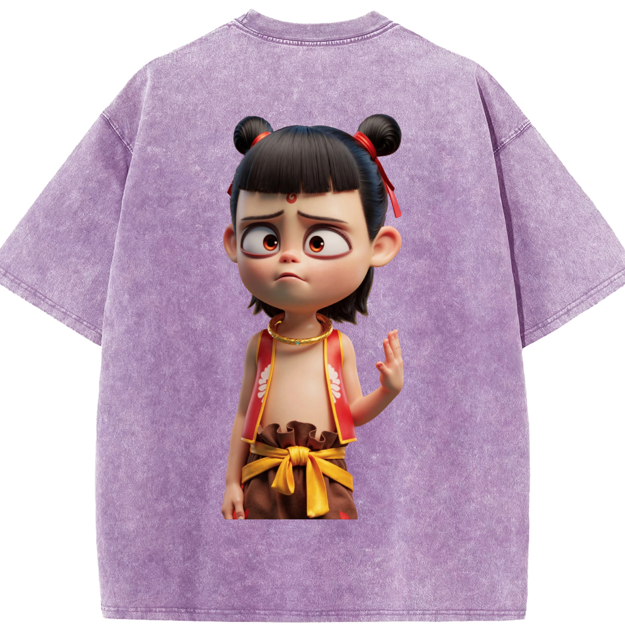 （画像用） Ne Zha 2 ナタ 魔童の大暴れ 綿100% ヴィンテージ風 半袖Tシャツ（背面プリント）