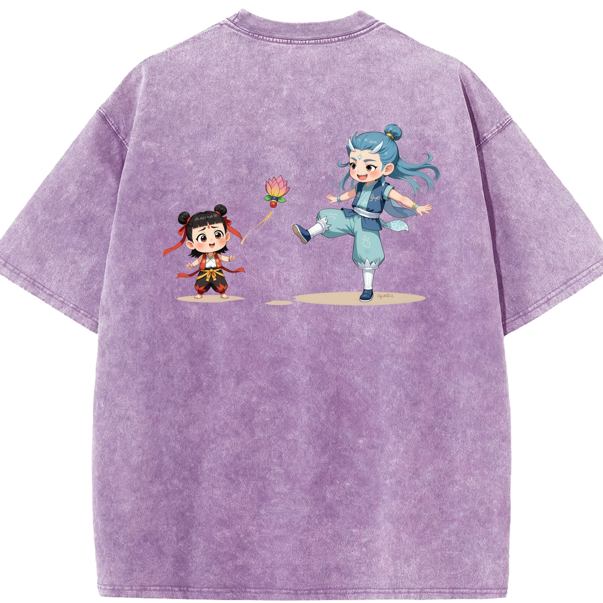 （画像用） Ne Zha 2 ナタ 魔童の大暴れ 綿100% ヴィンテージ風 半袖Tシャツ（背面プリント）