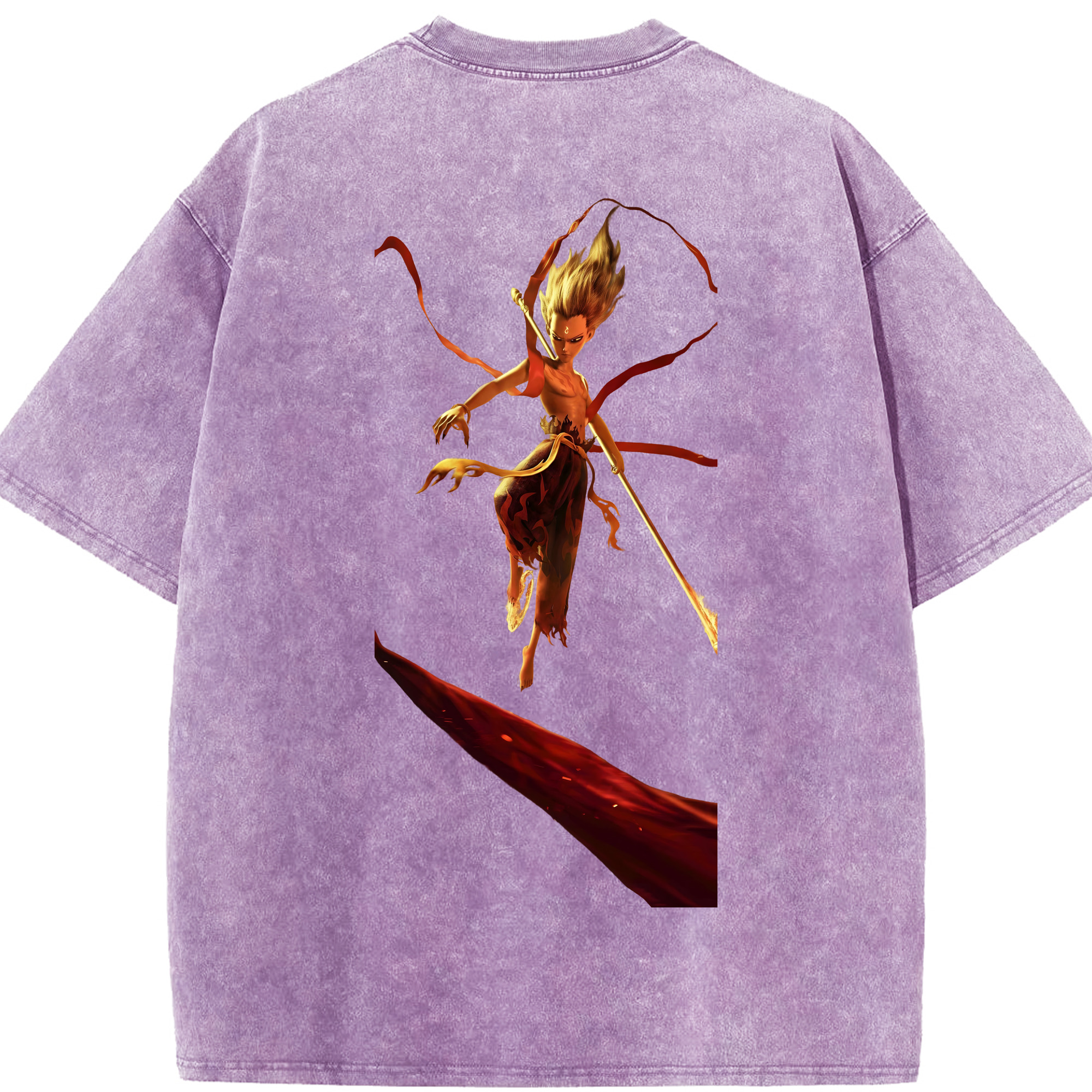 （画像用） Ne Zha 2 ナタ 魔童の大暴れ 綿100% ヴィンテージ風 半袖Tシャツ（背面プリント）