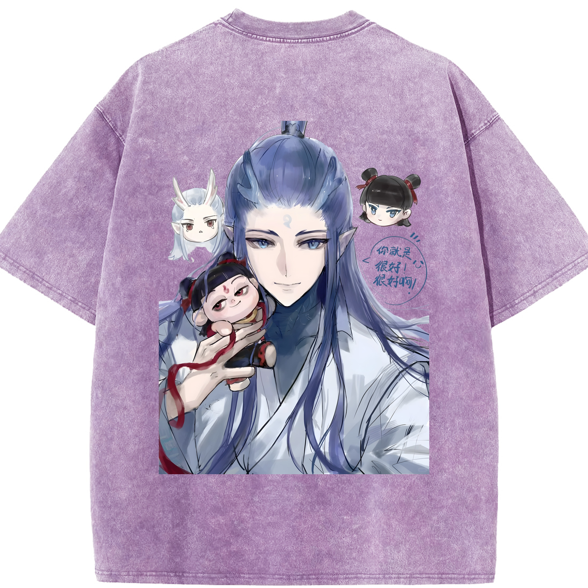 （画像用） Ne Zha 2 ナタ 魔童の大暴れ 綿100% ヴィンテージ風 半袖Tシャツ（背面プリント）