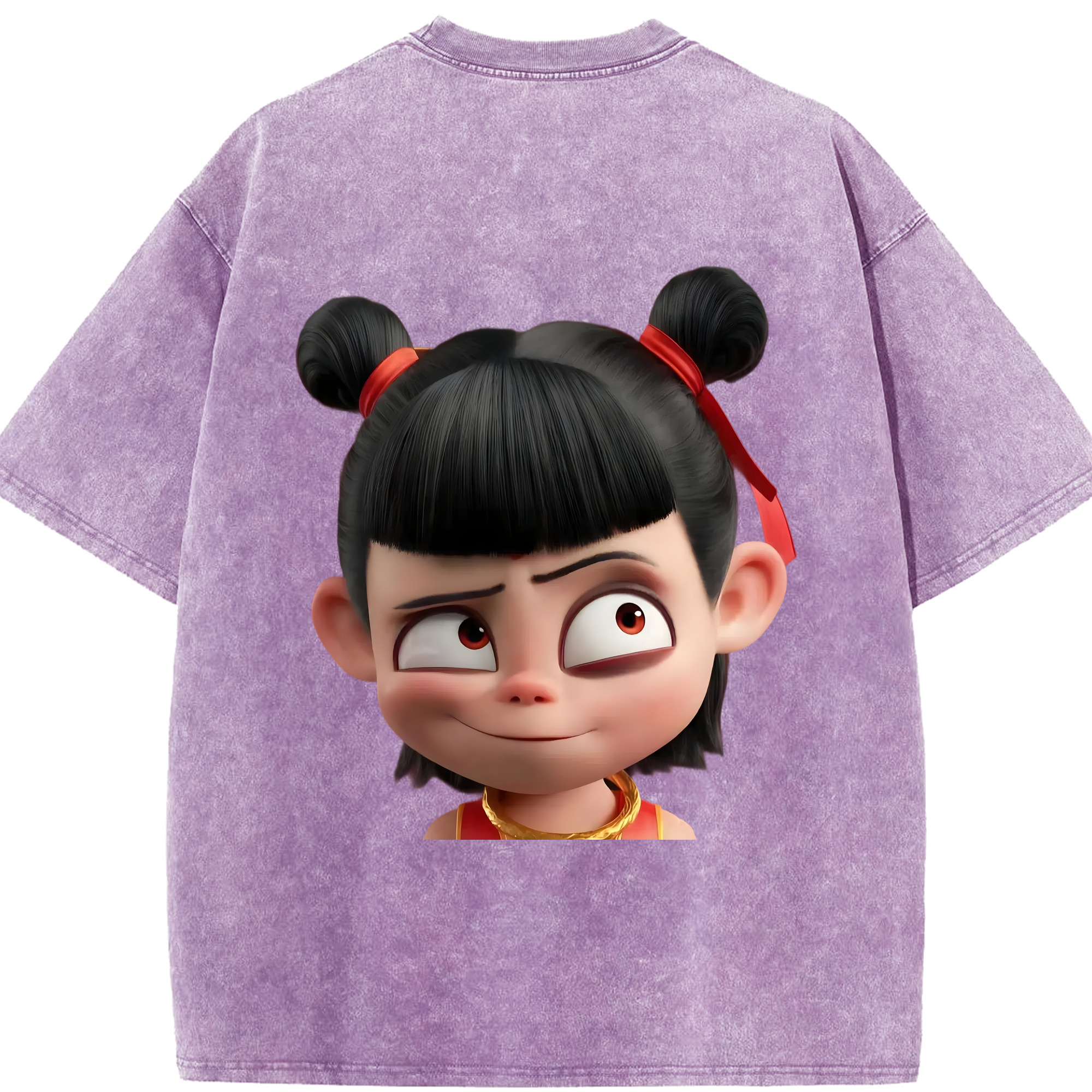 （画像用） Ne Zha 2 ナタ 魔童の大暴れ 綿100% ヴィンテージ風 半袖Tシャツ（背面プリント）