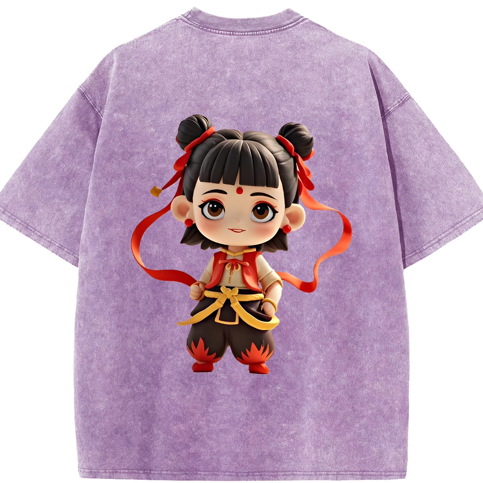 （画像用） Ne Zha 2 ナタ 魔童の大暴れ 綿100% ヴィンテージ風 半袖Tシャツ（背面プリント）