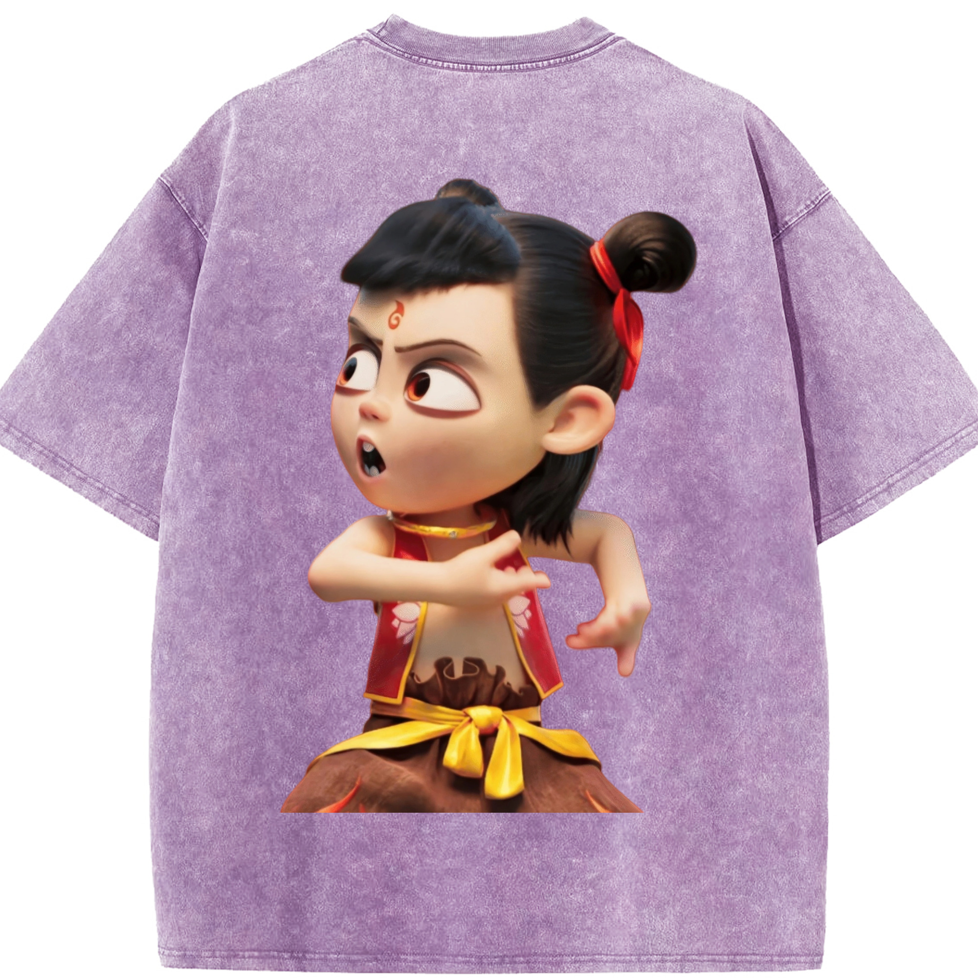 （画像用） Ne Zha 2 ナタ 魔童の大暴れ 綿100% ヴィンテージ風 半袖Tシャツ（背面プリント）