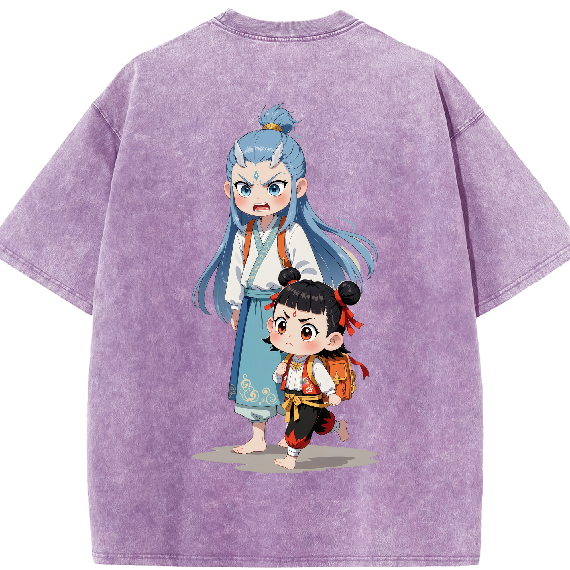 （画像用） Ne Zha 2 ナタ 魔童の大暴れ 綿100% ヴィンテージ風 半袖Tシャツ（背面プリント）
