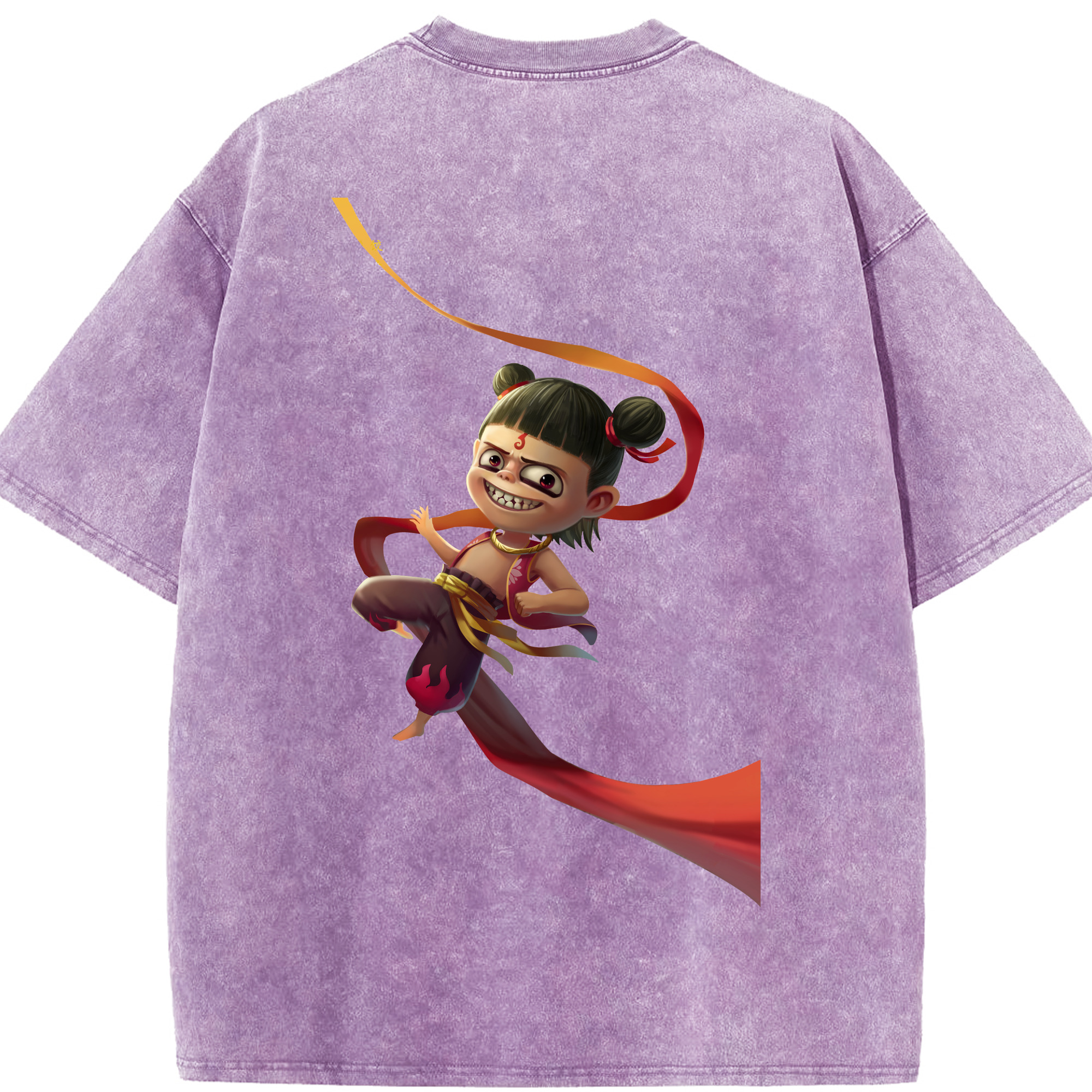 （画像用） Ne Zha 2 ナタ 魔童の大暴れ 綿100% ヴィンテージ風 半袖Tシャツ（背面プリント）